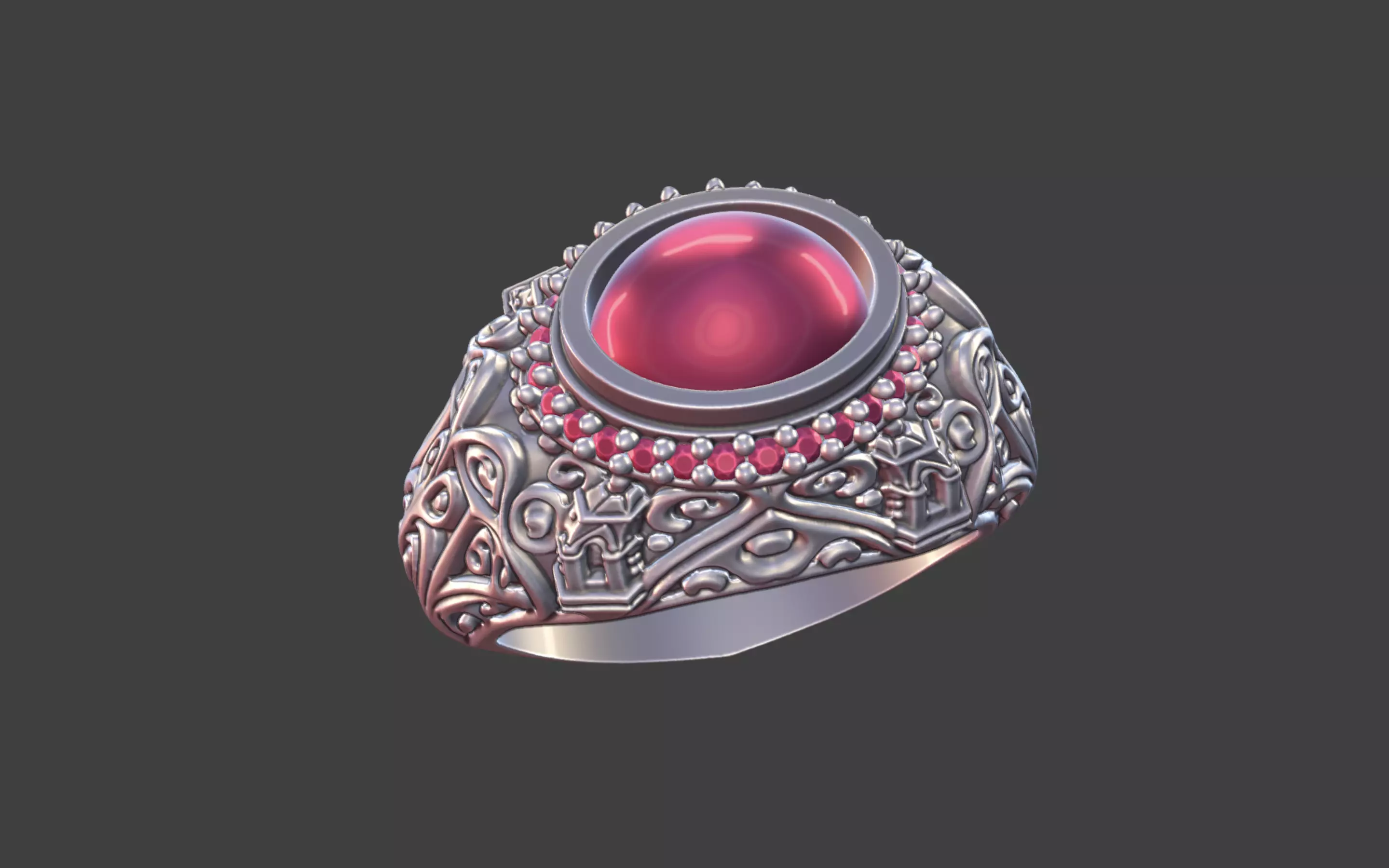 Ornate Cabochon Ring With Pave 3D print model_12