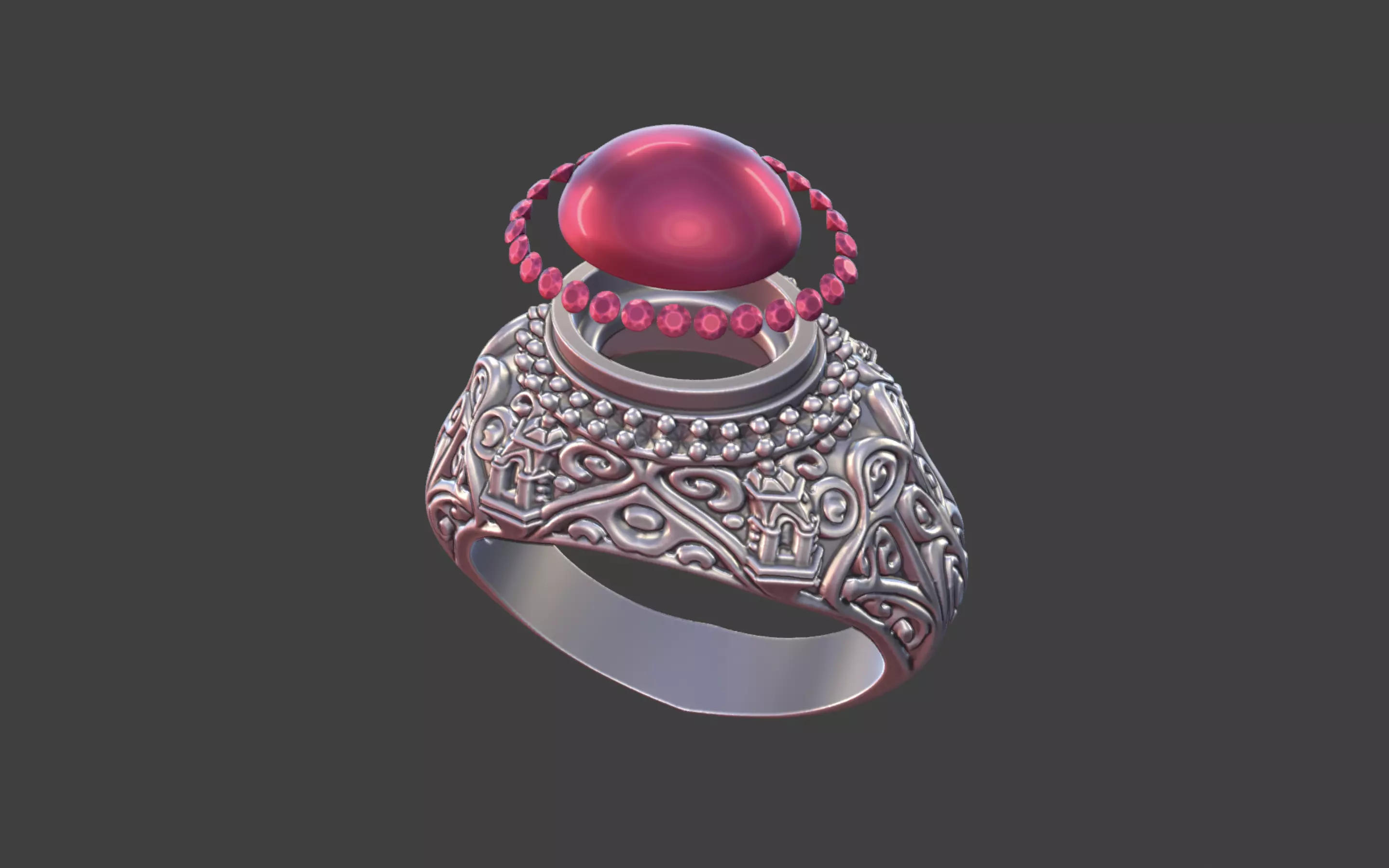 Ornate Cabochon Ring With Pave 3D print model_25