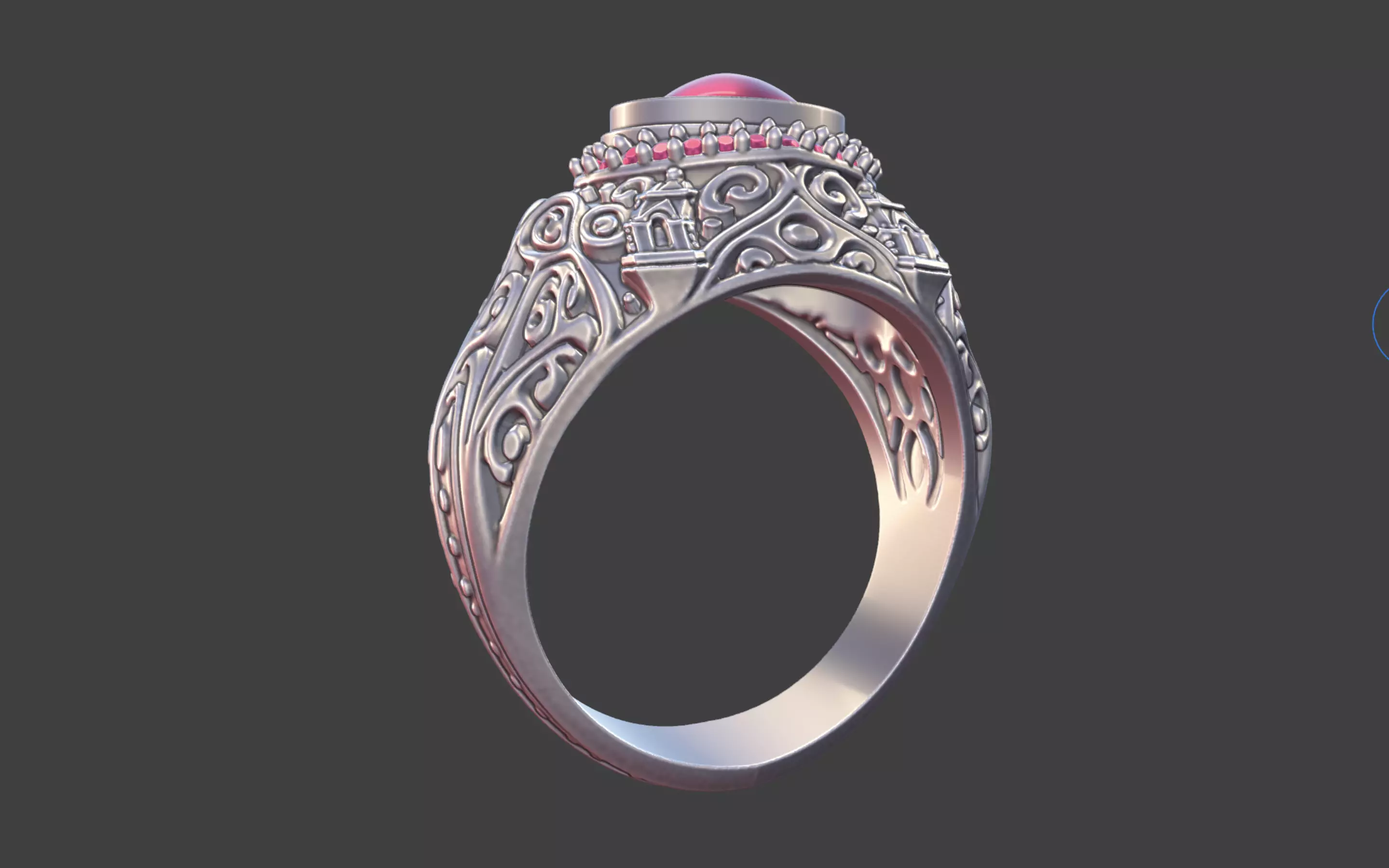 Ornate Cabochon Ring With Pave 3D print model_9
