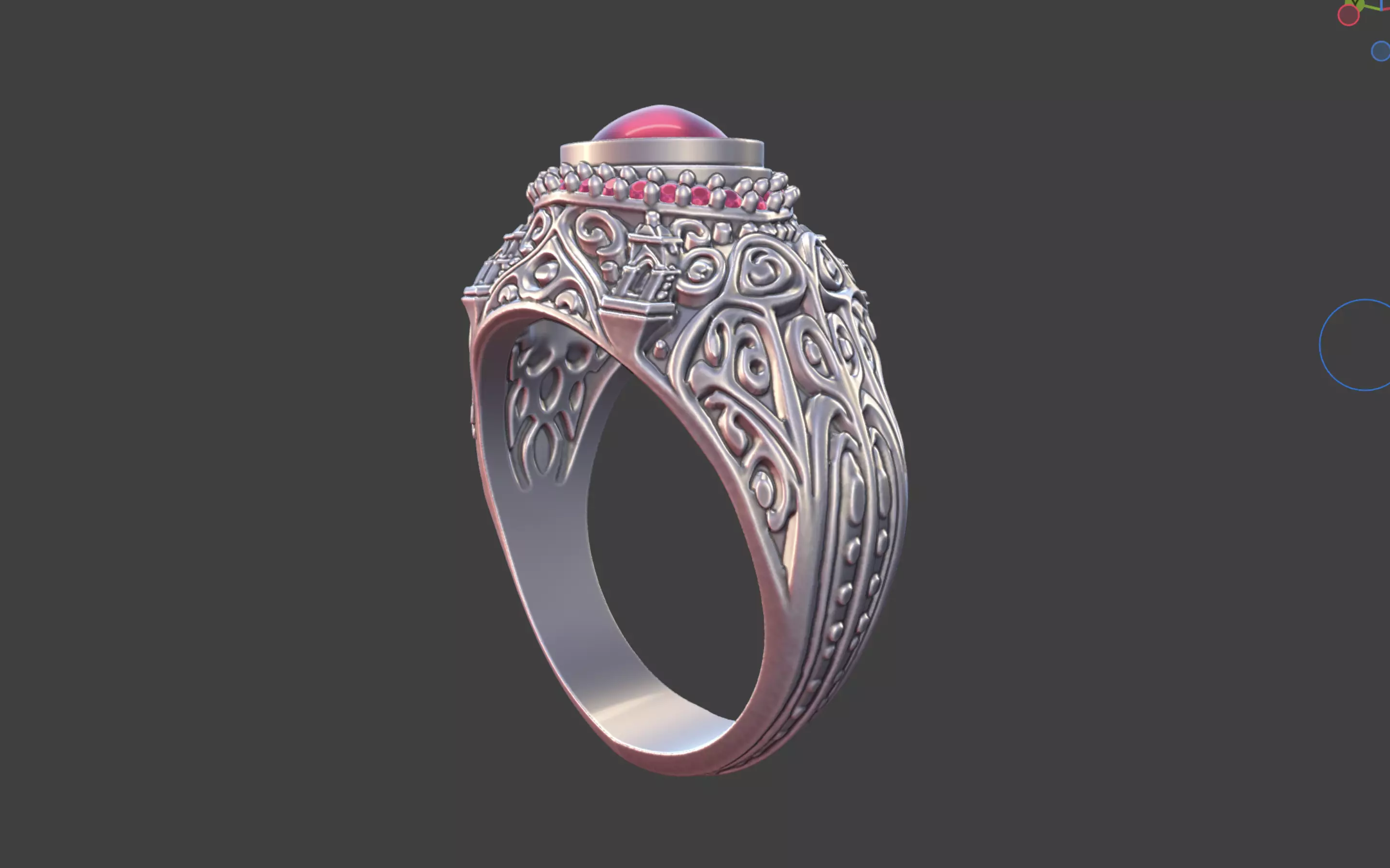 Ornate Cabochon Ring With Pave 3D print model_4
