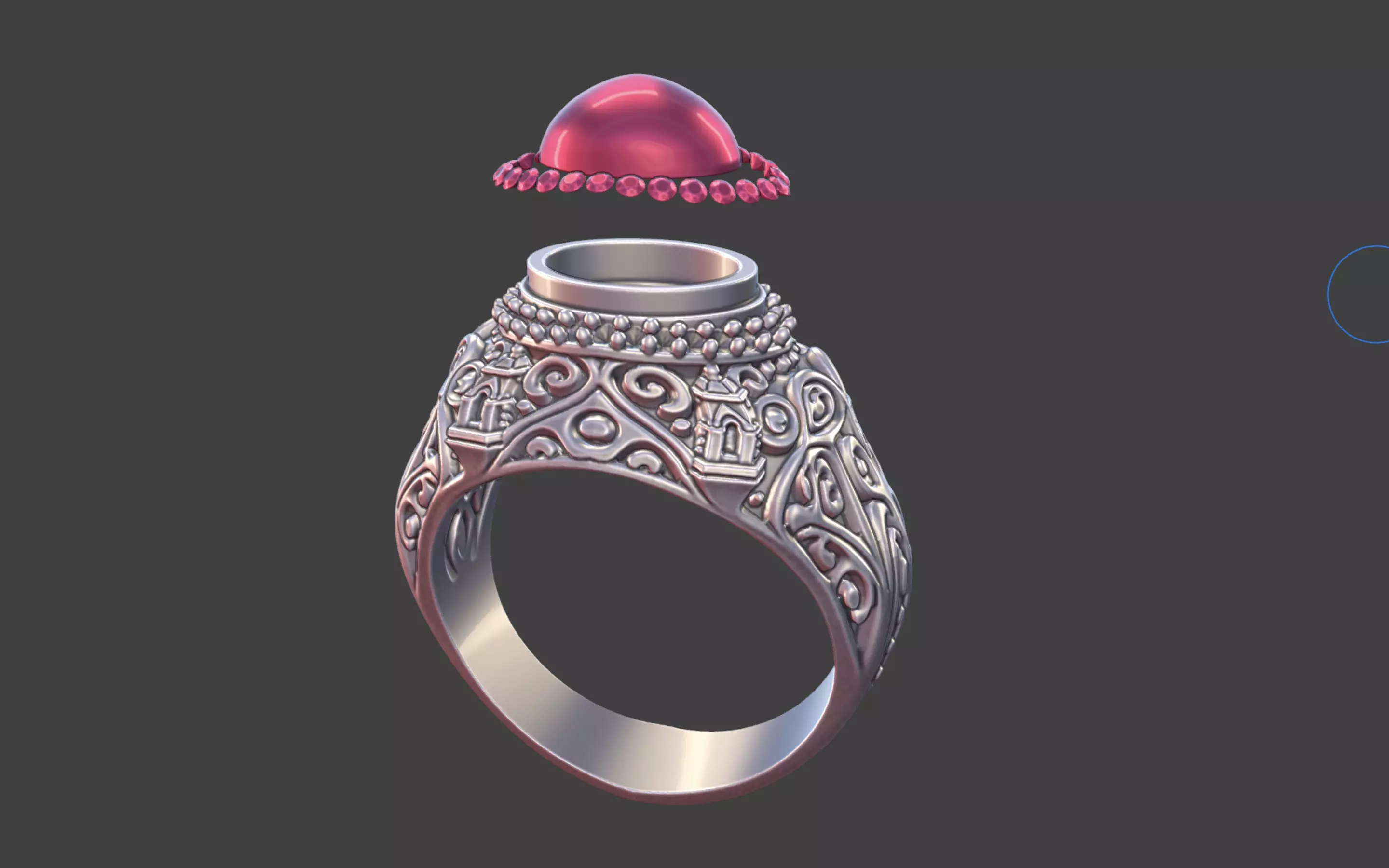 Ornate Cabochon Ring With Pave 3D print model_23