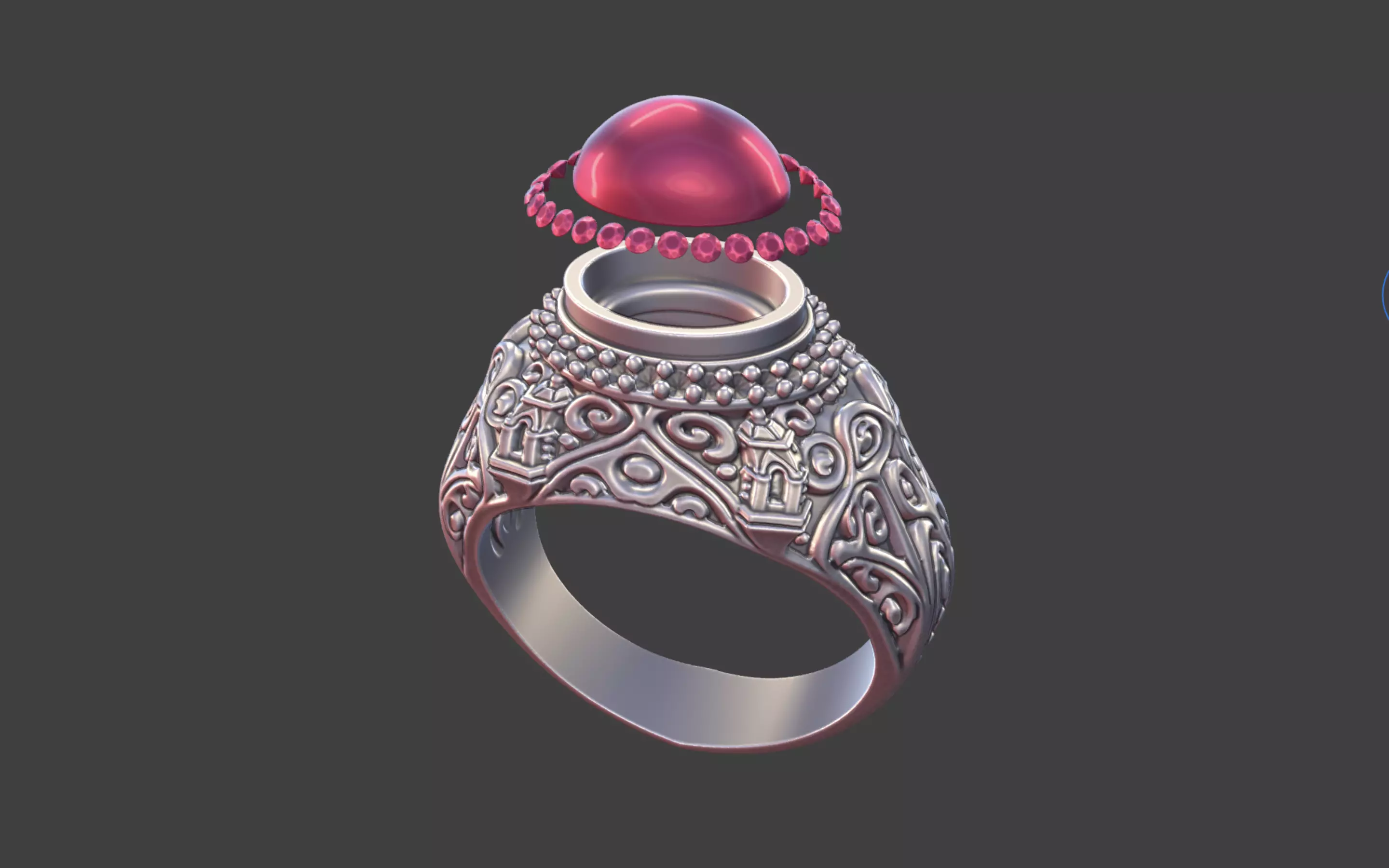 Ornate Cabochon Ring With Pave 3D print model_24