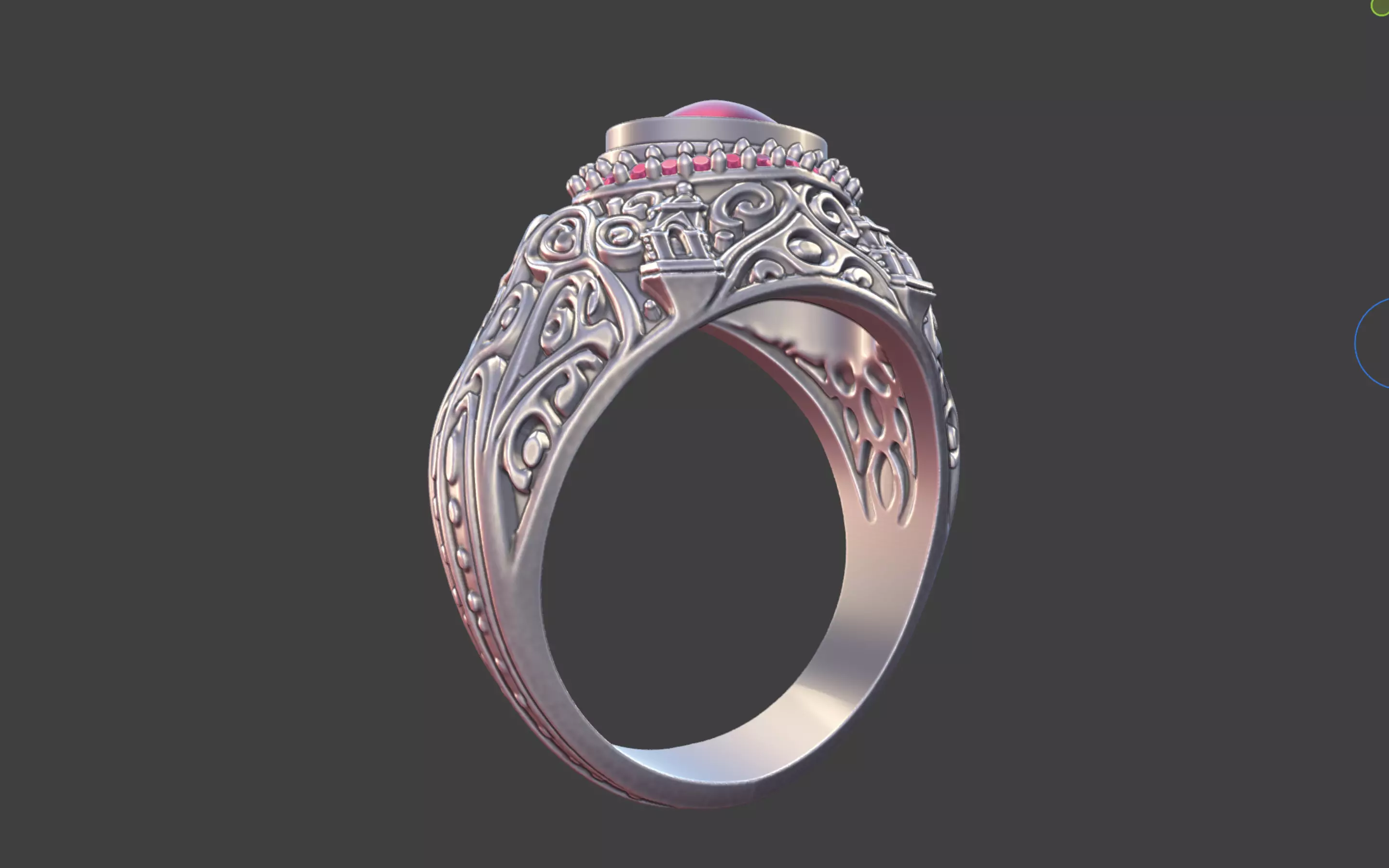 Ornate Cabochon Ring With Pave 3D print model_8