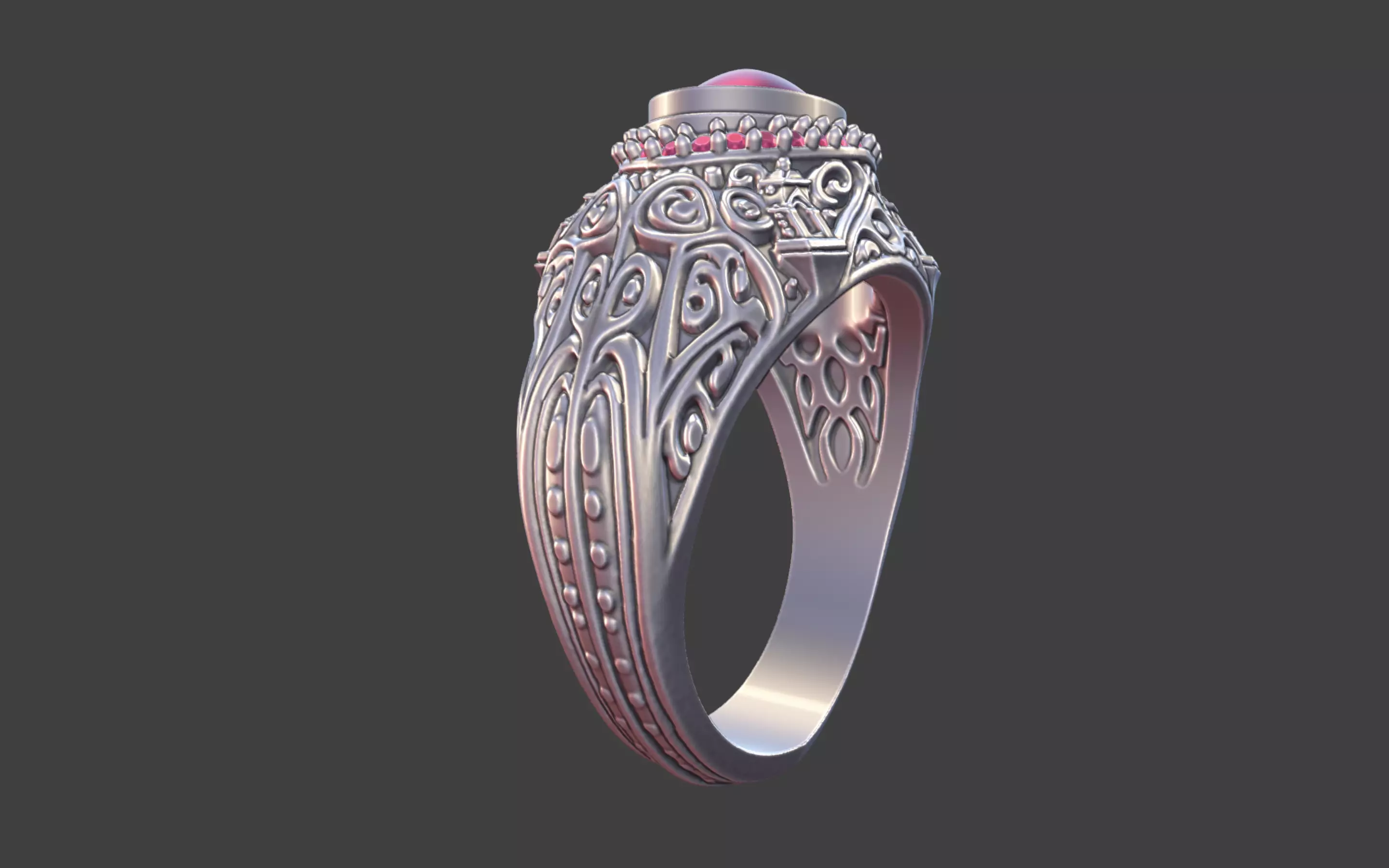 Ornate Cabochon Ring With Pave 3D print model_7