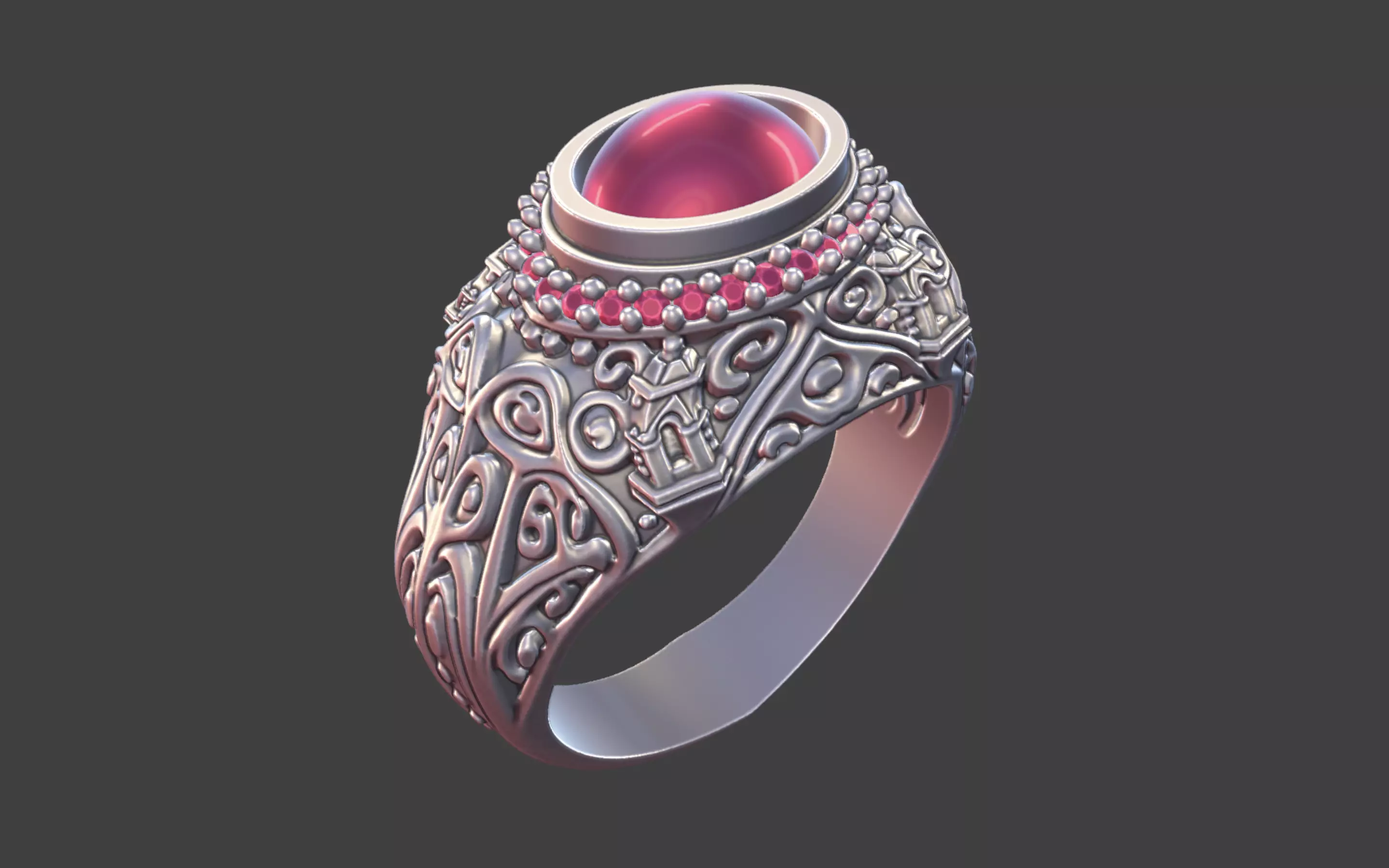 Ornate Cabochon Ring With Pave 3D print model_17