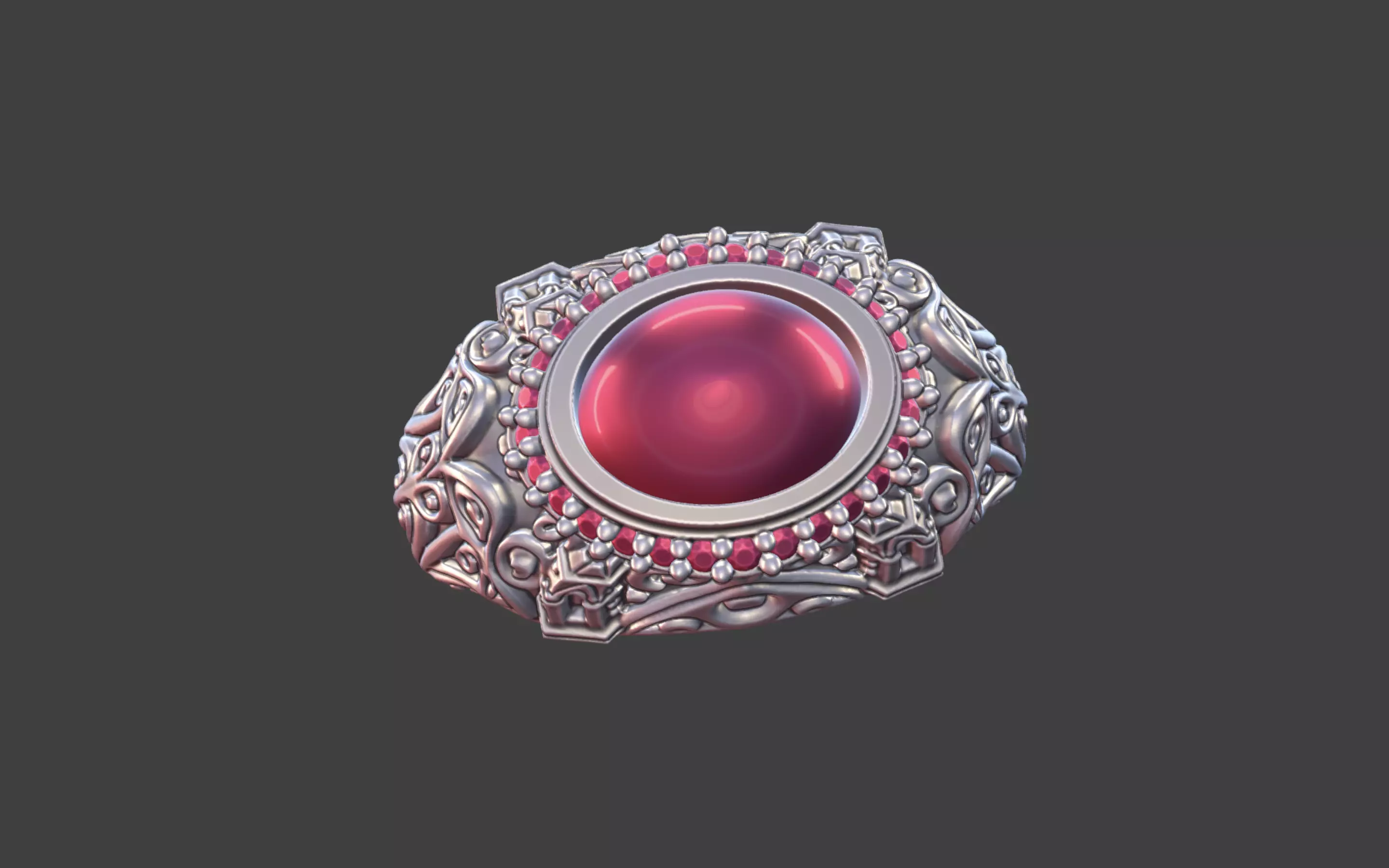 Ornate Cabochon Ring With Pave 3D print model_13
