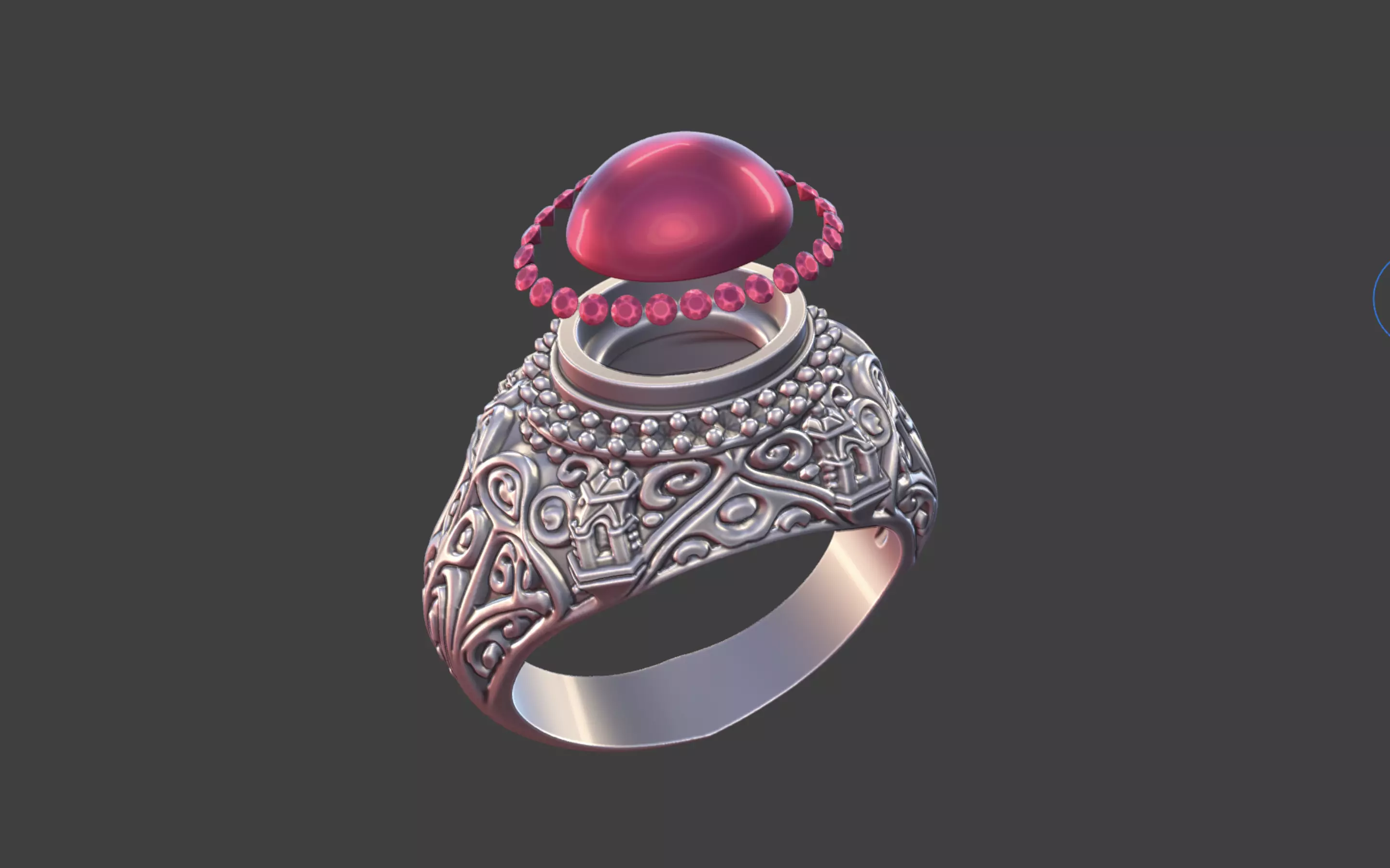 Ornate Cabochon Ring With Pave 3D print model_26