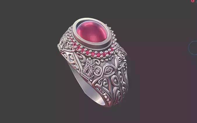 Ornate Cabochon Ring With Pave