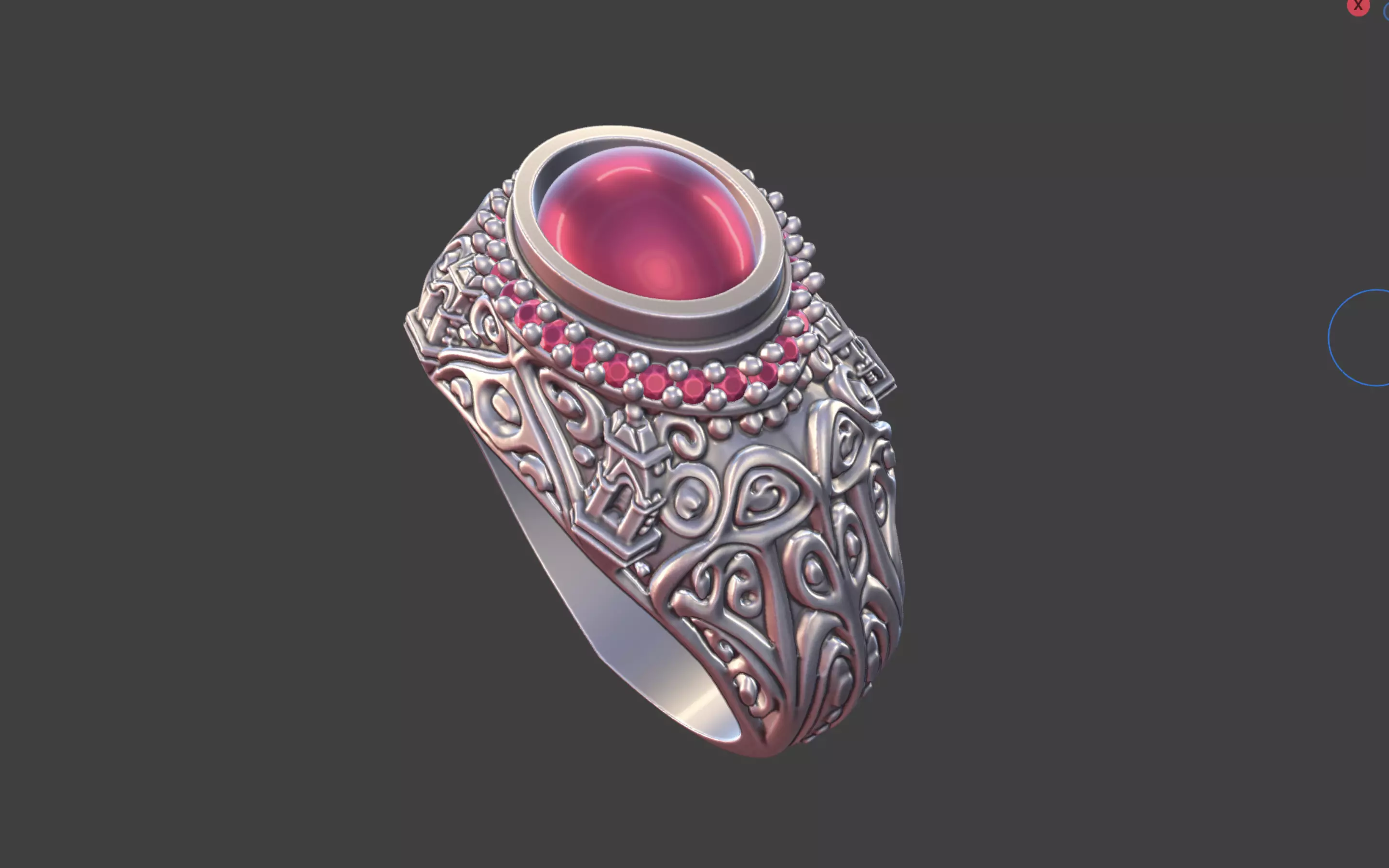 Ornate Cabochon Ring With Pave 3D print model_0