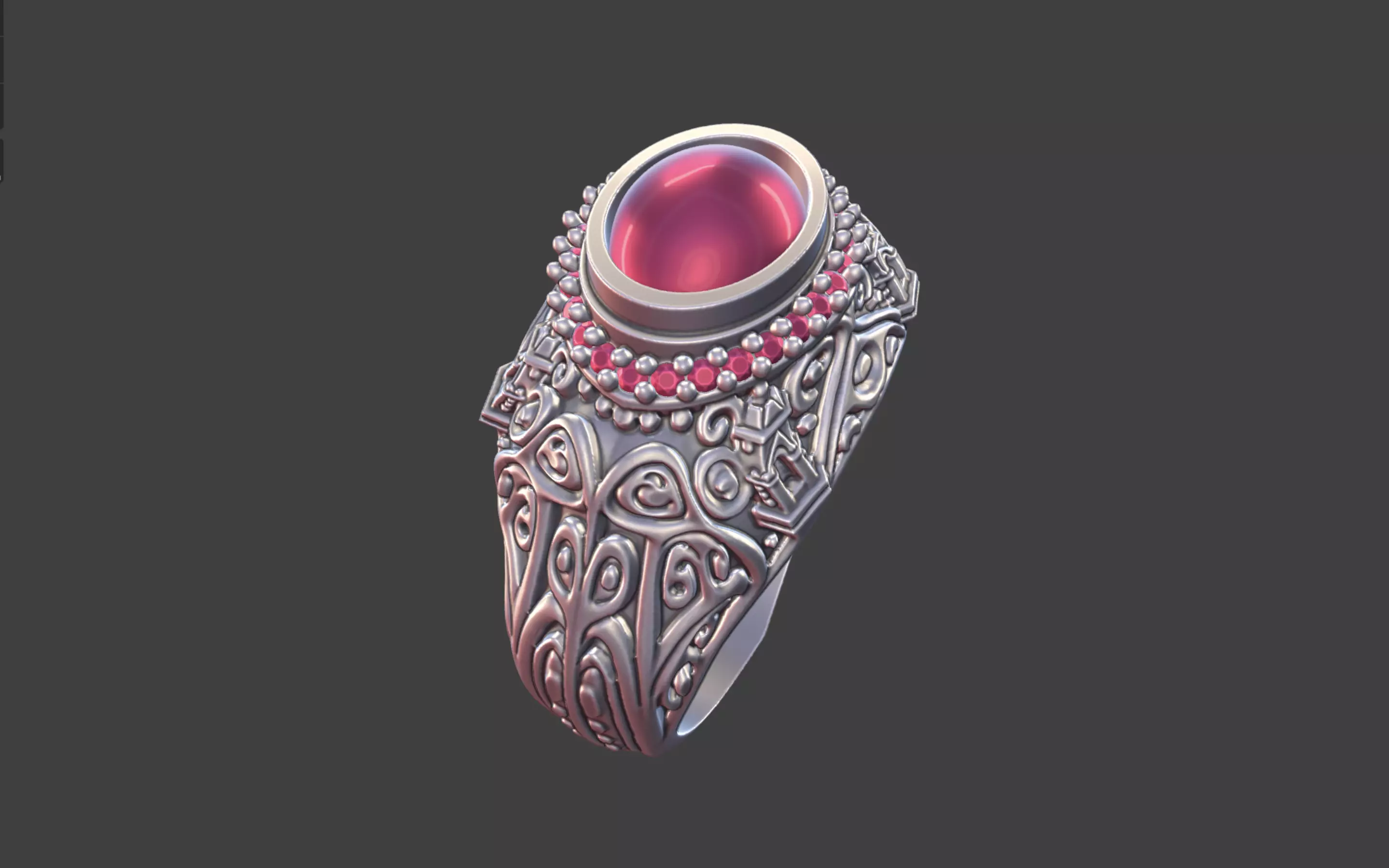 Ornate Cabochon Ring With Pave 3D print model_16