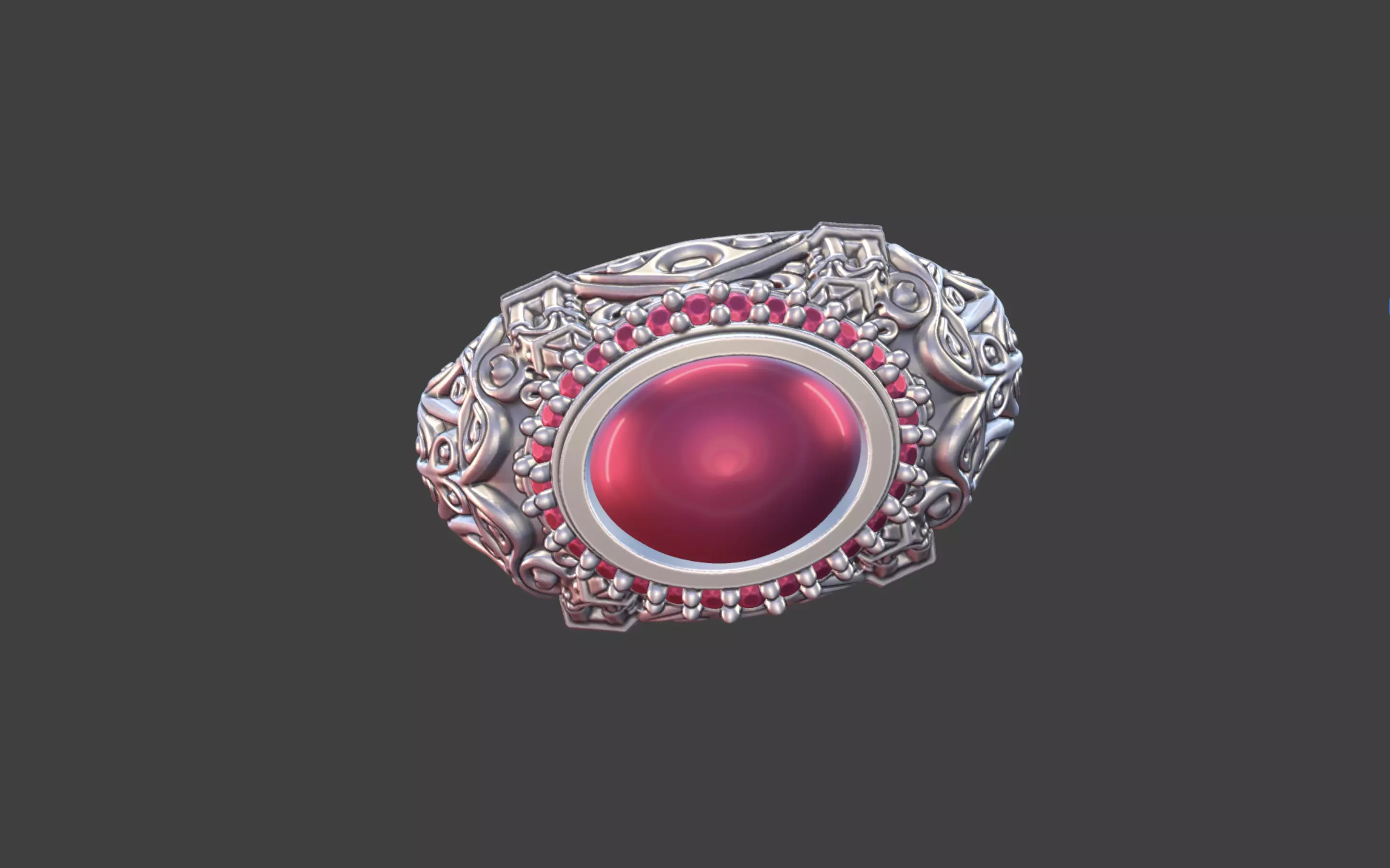Ornate Cabochon Ring With Pave 3D print model_14