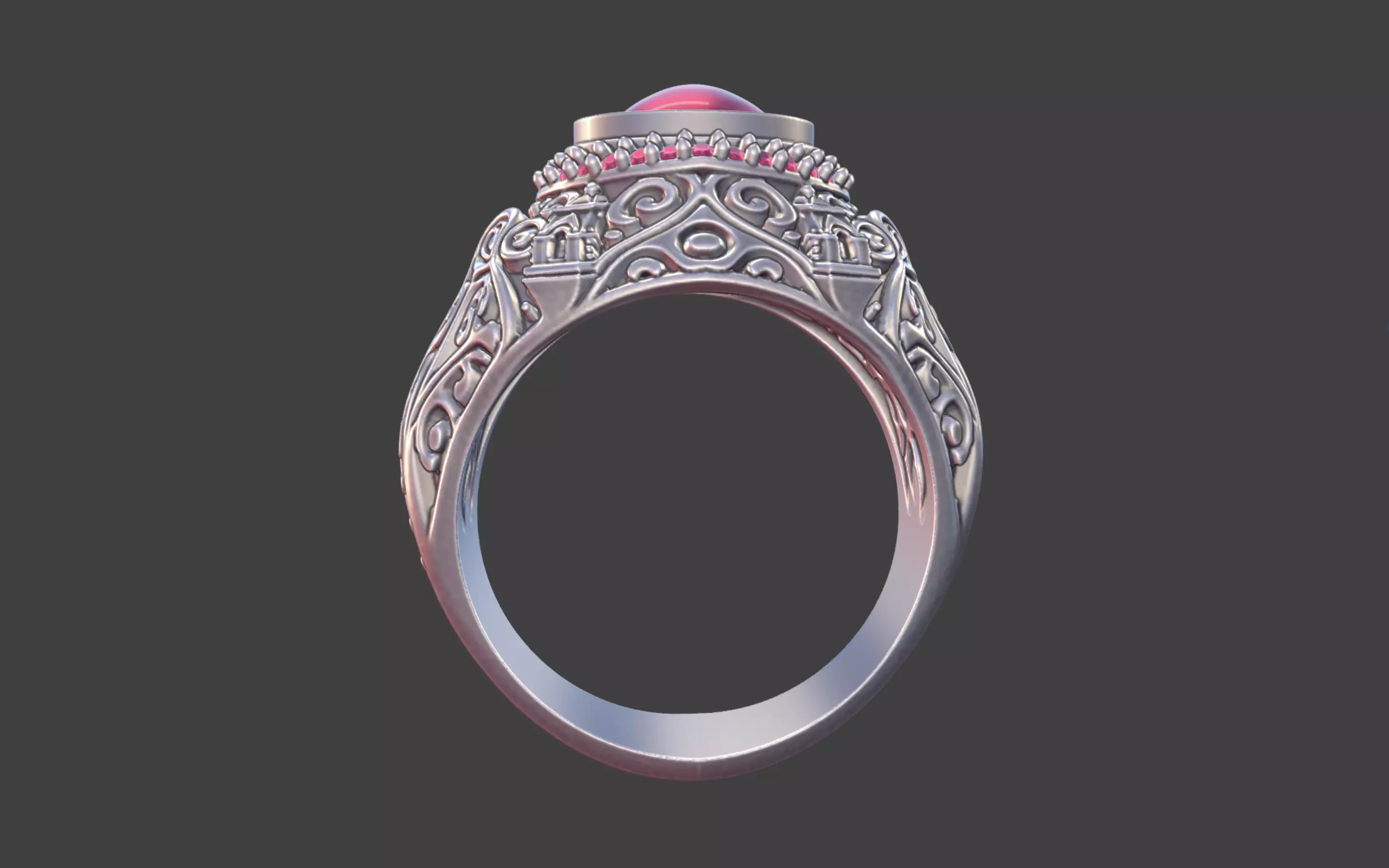 Ornate Cabochon Ring With Pave 3D print model_1