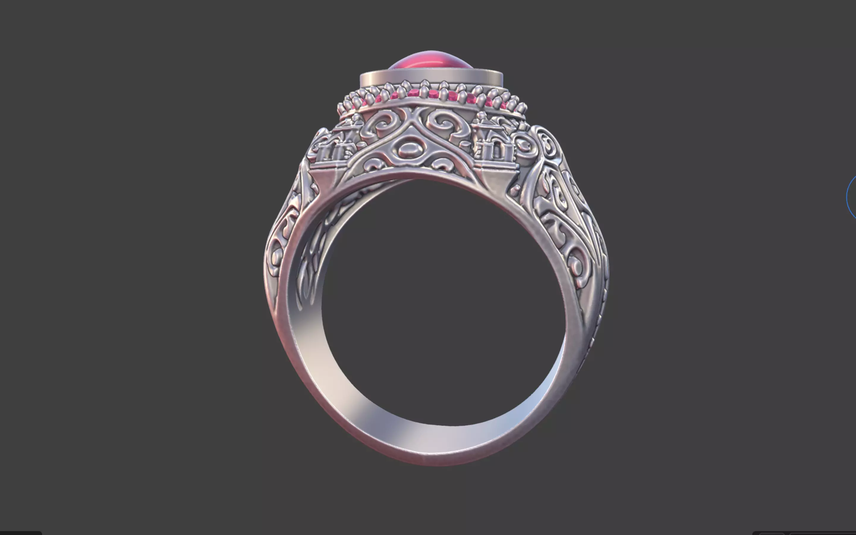 Ornate Cabochon Ring With Pave 3D print model_2
