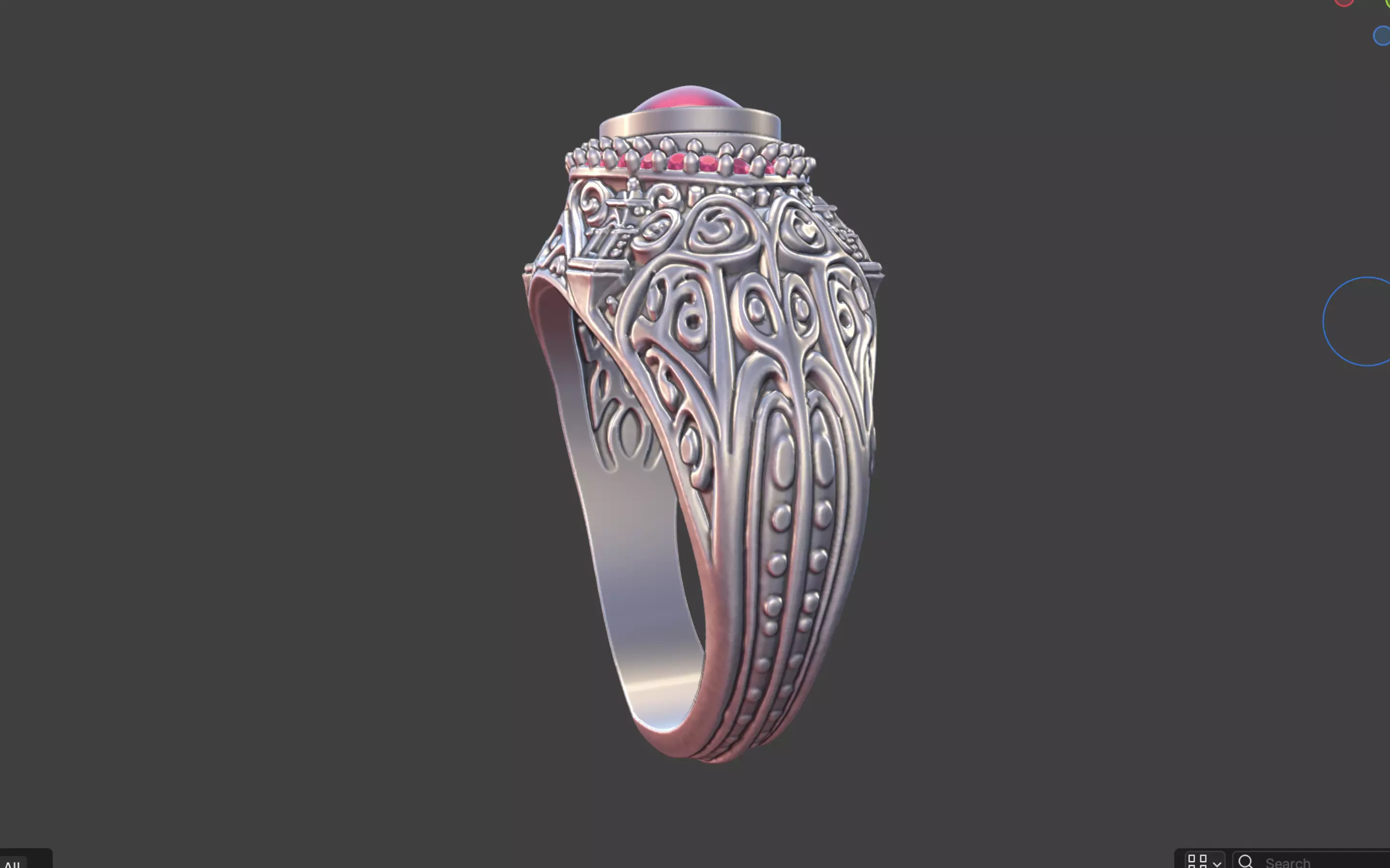 Ornate Cabochon Ring With Pave 3D print model_5