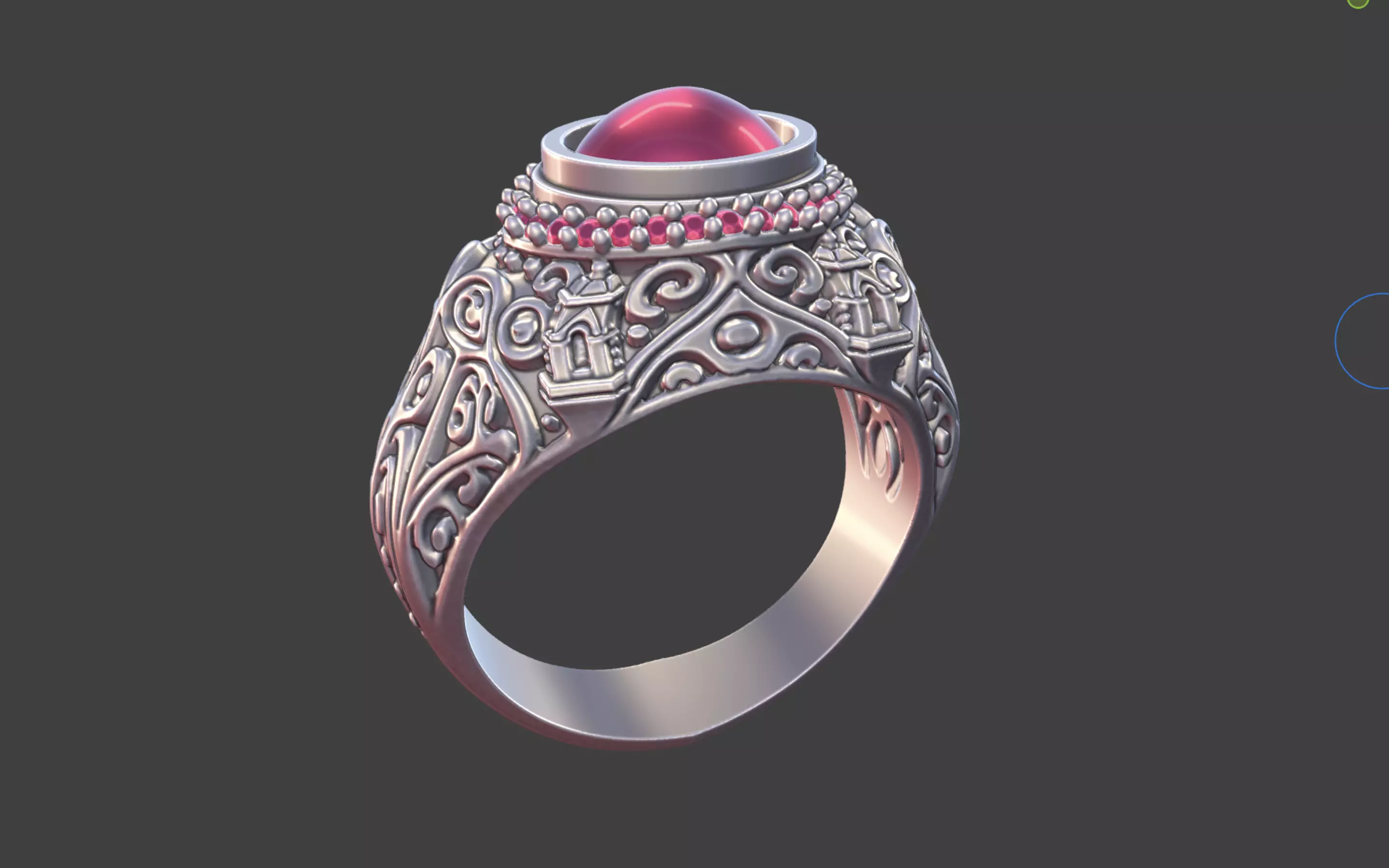 Ornate Cabochon Ring With Pave 3D print model_10
