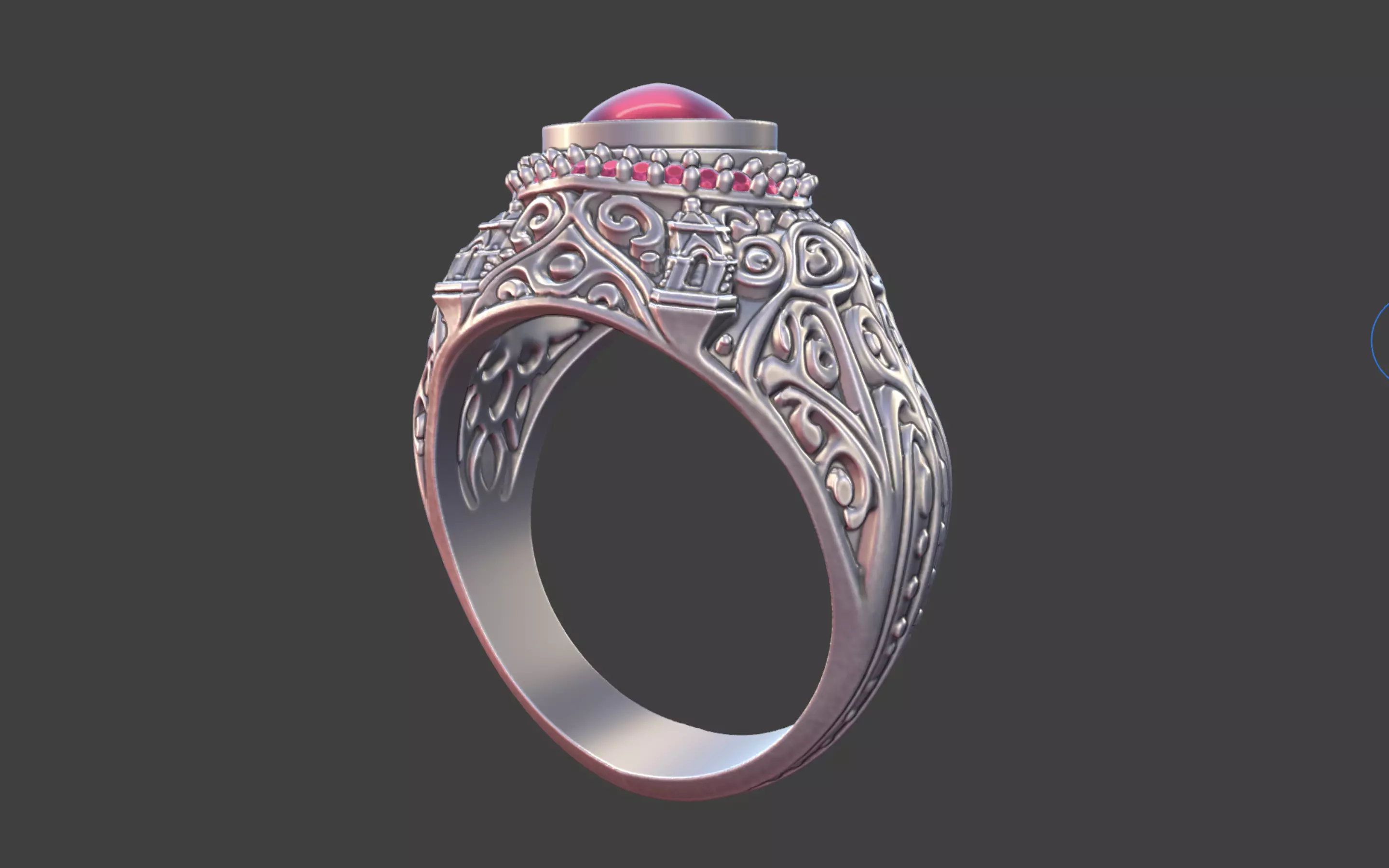 Ornate Cabochon Ring With Pave 3D print model_3
