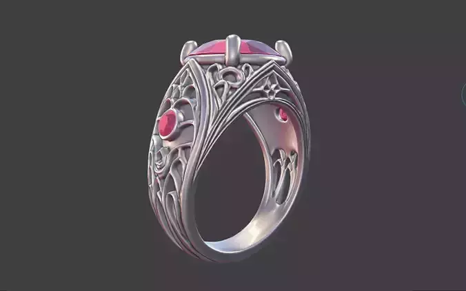 Gothic Cathedral Ring With faceted Stones
