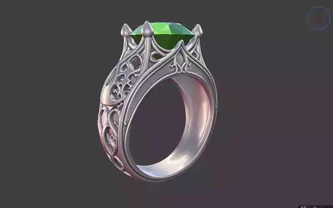 Ornate Futuristic gemstone Ring With Prongs