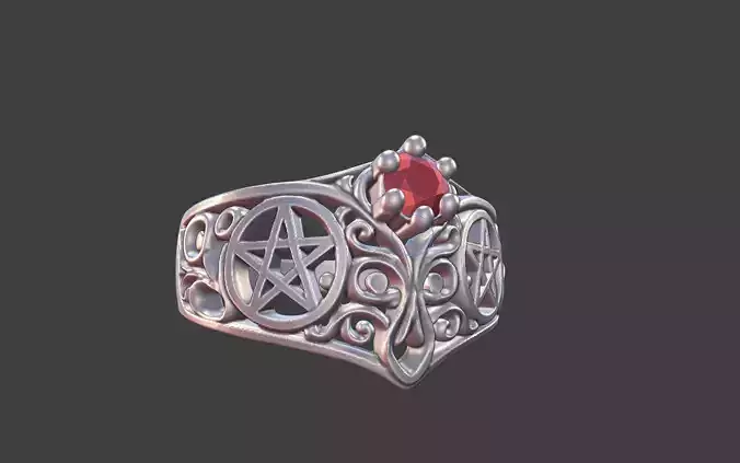 Pentagram Filigree Ring With Gem