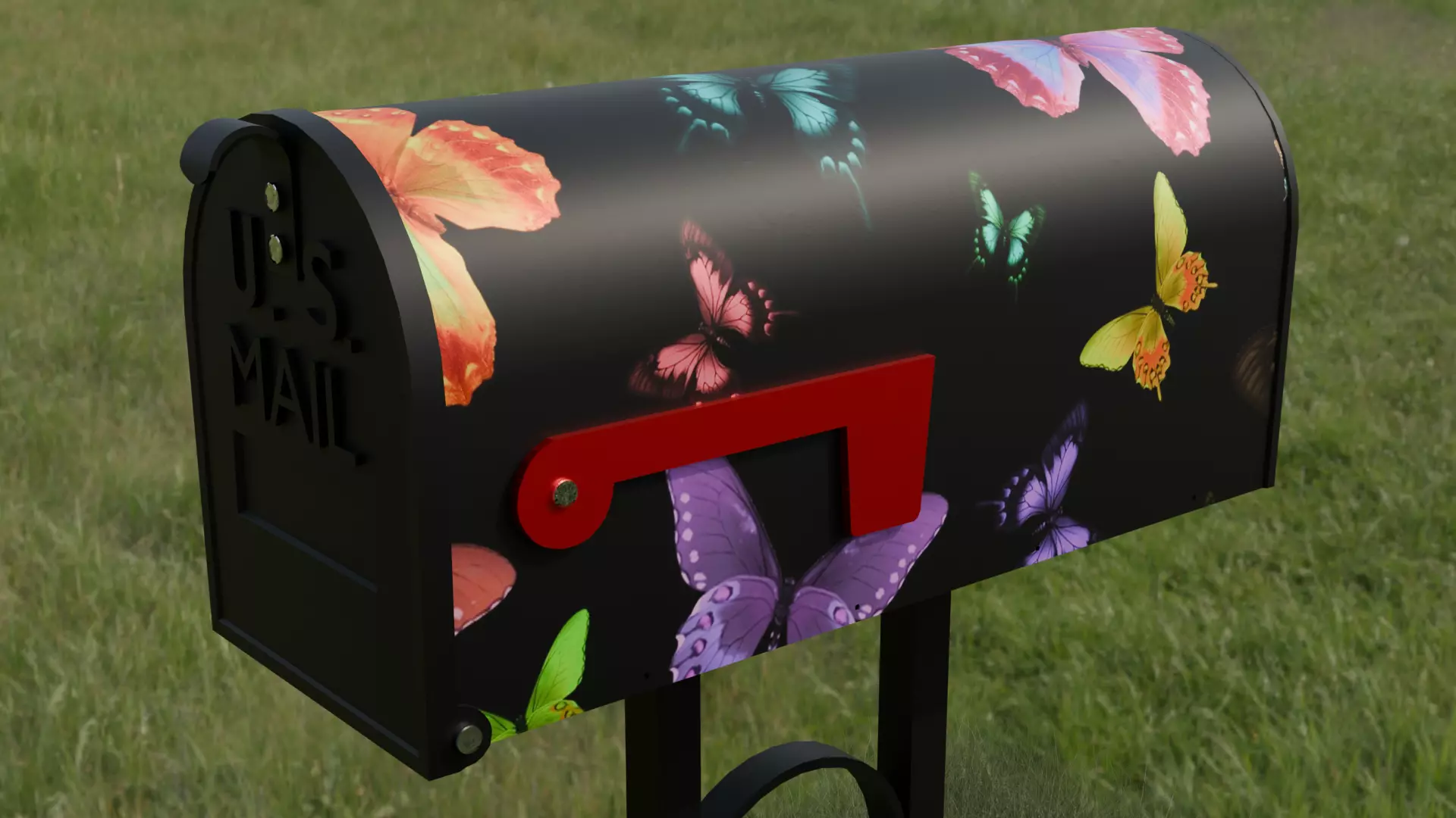 Painted Mailbox with Butterflies Low-poly 3D model
