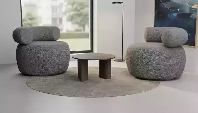 Modern Boucle Lounge Chair Set  High Quality PBR 3D Model 
