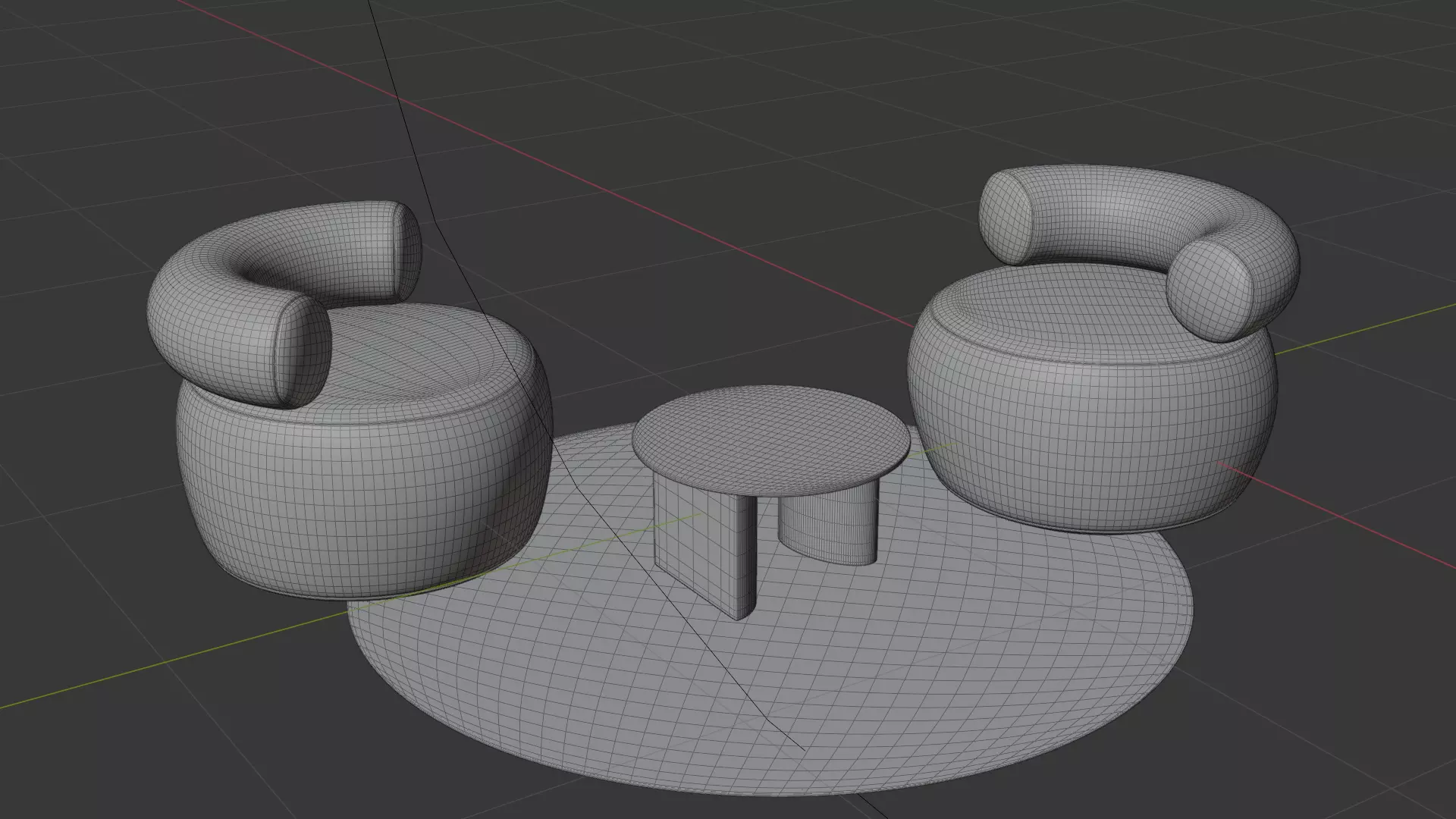 Modern Boucle Lounge Chair Set  High Quality PBR 3D Model  3D model_8