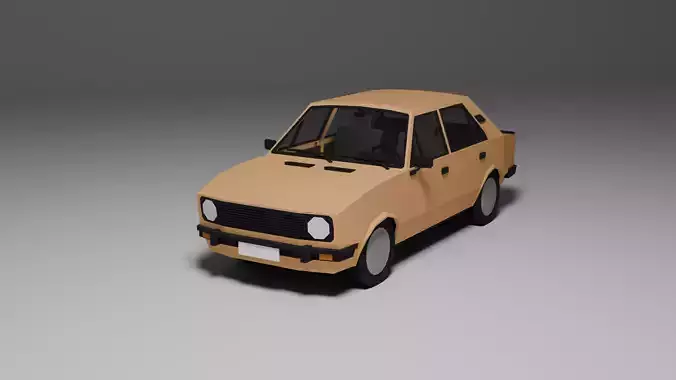 Low Poly 1980s Compact Sedan 3D Model Car09