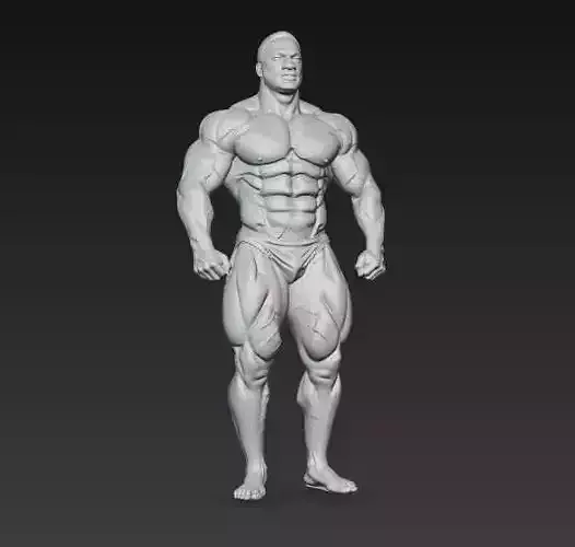 A very muscular oiled bodybuilder posing in a speedo