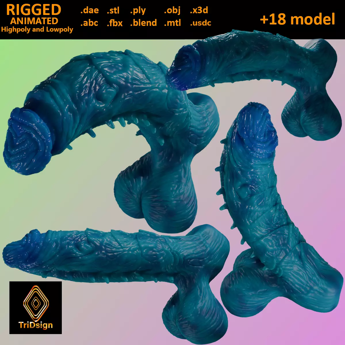 Oni Demon Penis Lowpoly and Highpoly Rigged Low-poly 3D model_0