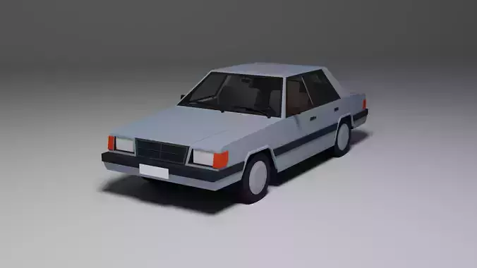 Low Poly 1980s Compact Sedan 3D Model Car15