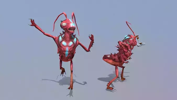 Red Ant Scar Run and Kill by Knife Fbx Pbr ANIMATED