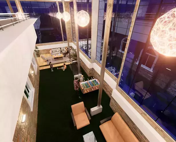 Rooftop Family Lounge Interior with Detailed Steel Structure HQ