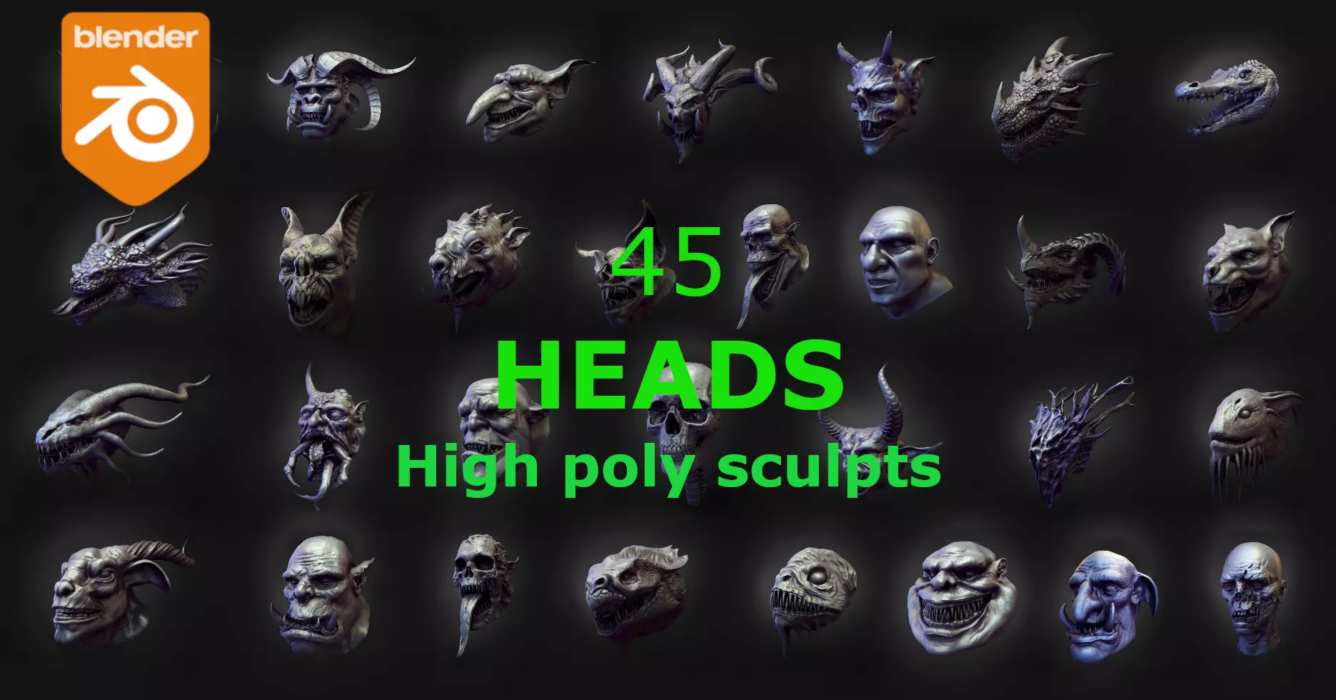 45 HEADS high poly sculpts pack Free low-poly 3D model_0