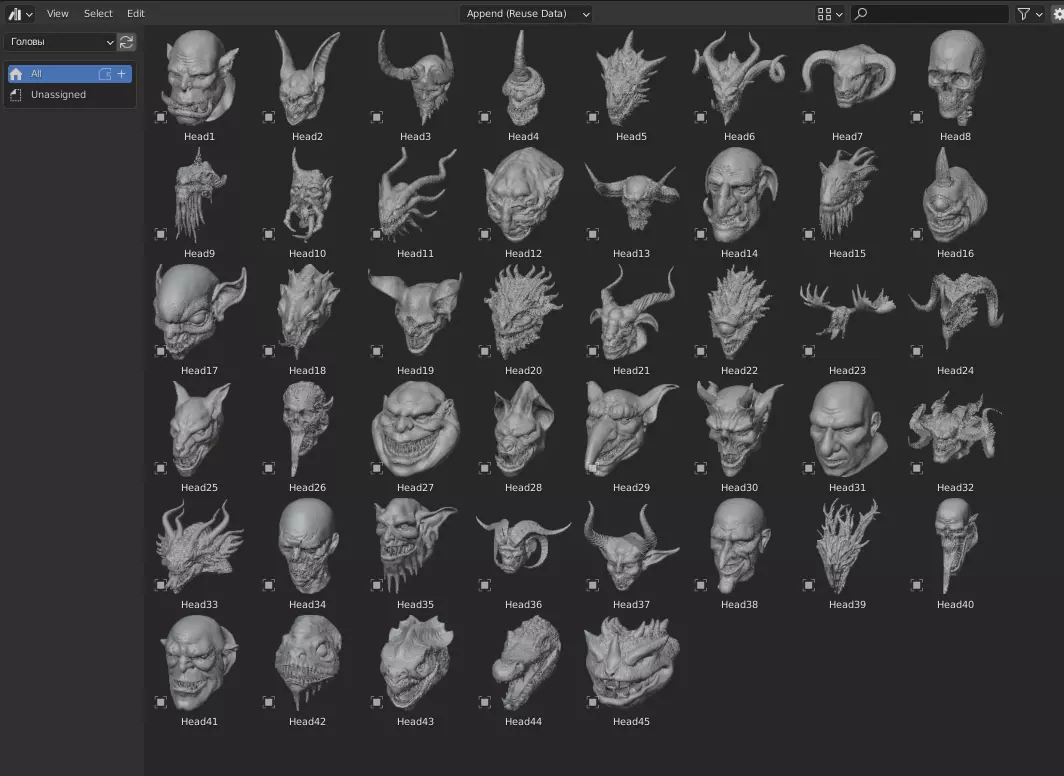 45 HEADS high poly sculpts pack Free low-poly 3D model_1