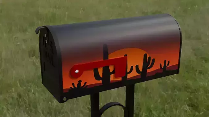 Painted Mailbox with Desert Sunset