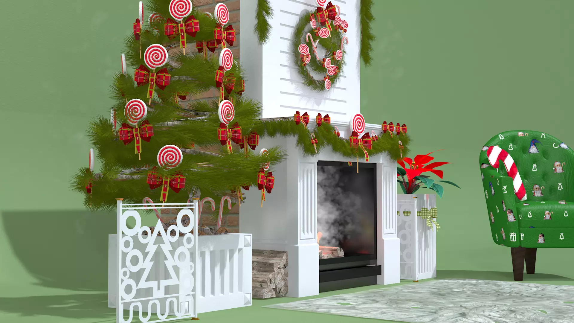 Christmas Lollipop Fireplace Full 3D Model 3D model_12