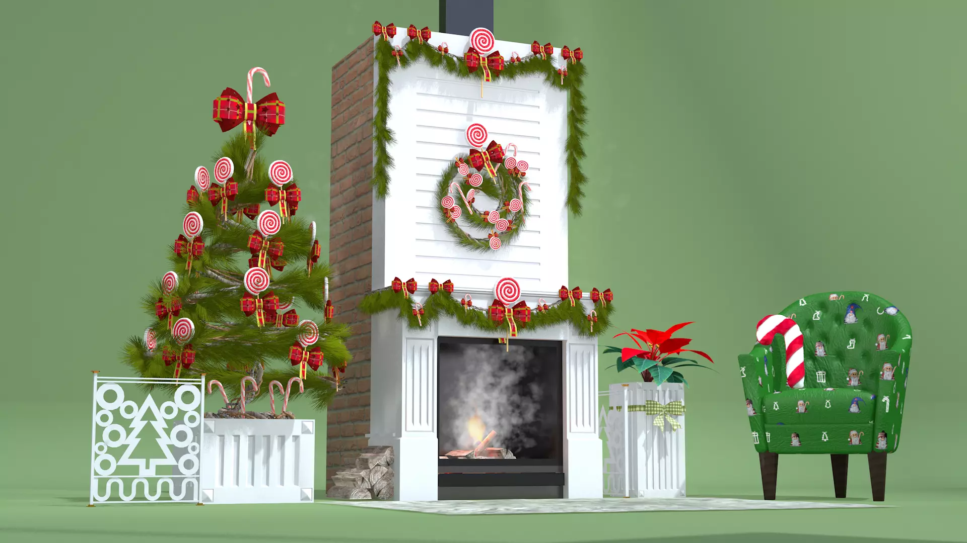 Christmas Lollipop Fireplace Full 3D Model 3D model_9