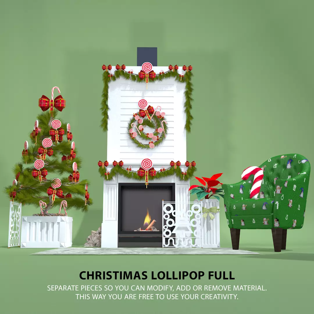 Christmas Lollipop Fireplace Full 3D Model 3D model_14