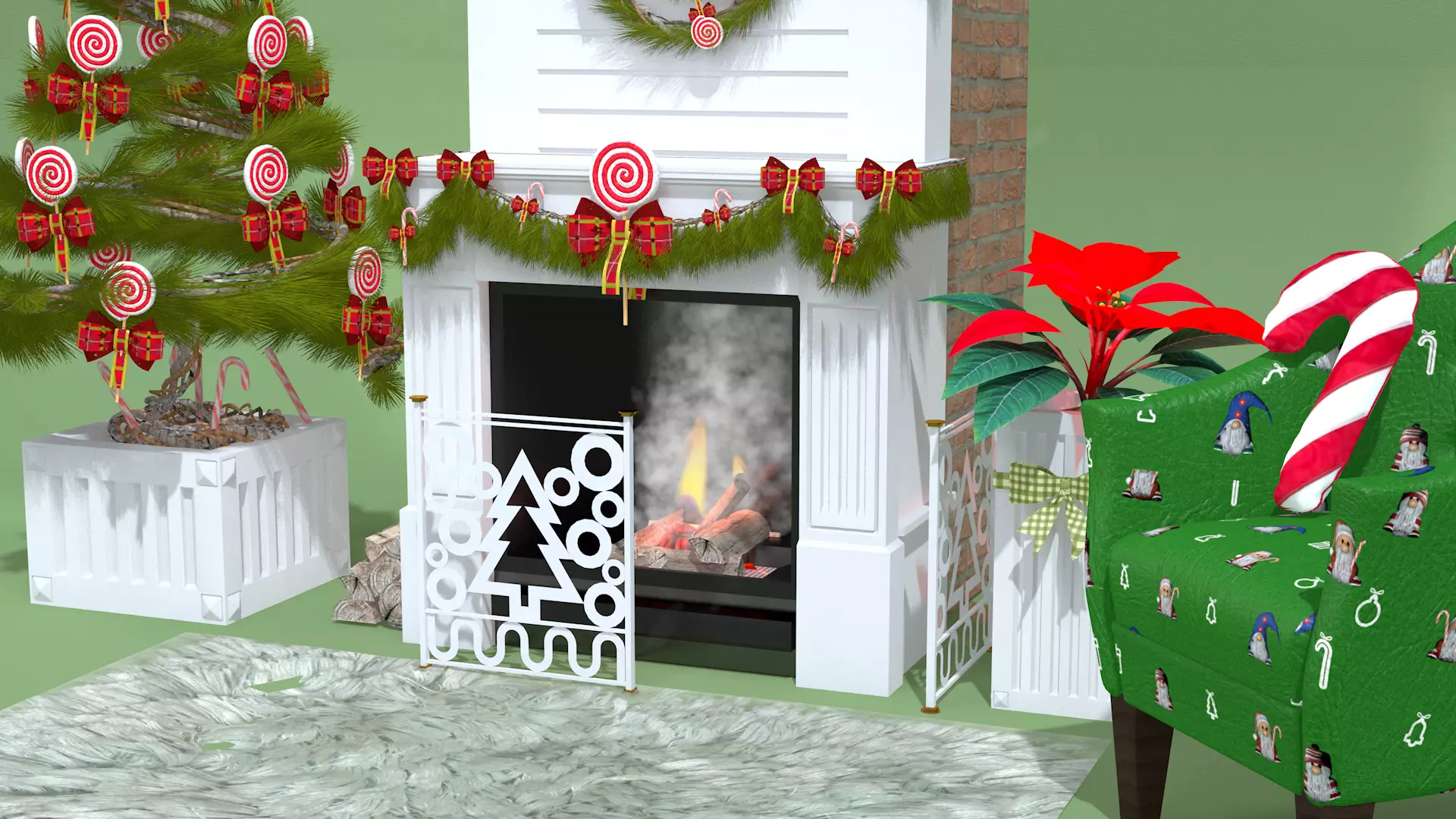 Christmas Lollipop Fireplace Full 3D Model 3D model_2