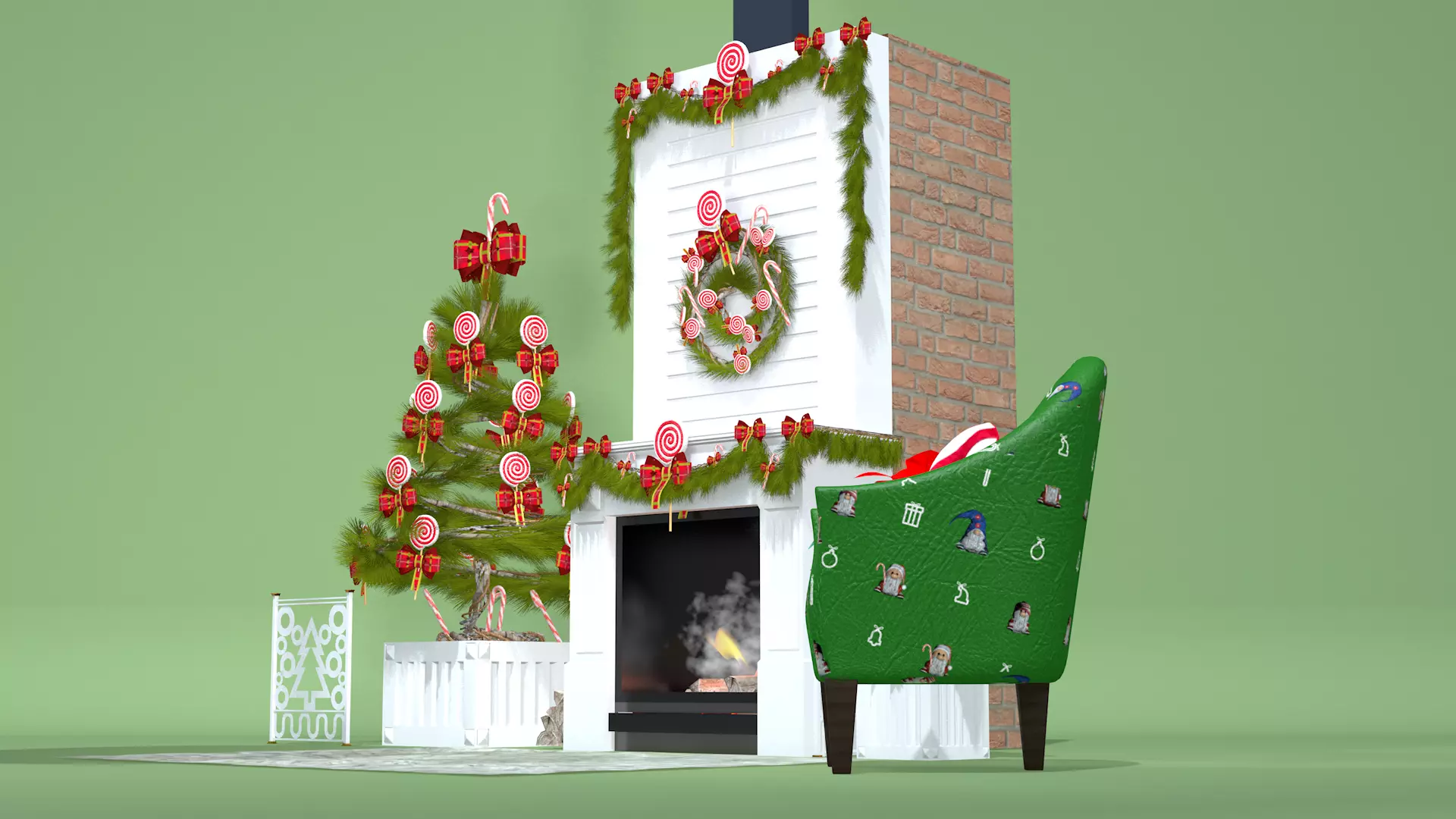 Christmas Lollipop Fireplace Full 3D Model 3D model_8