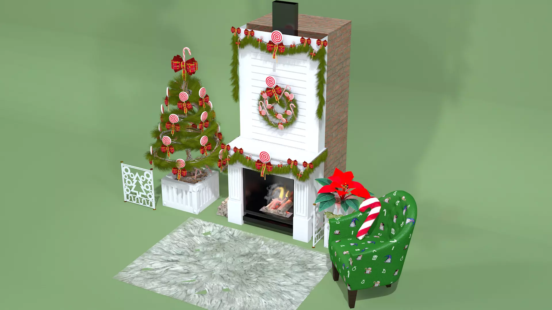 Christmas Lollipop Fireplace Full 3D Model 3D model_10