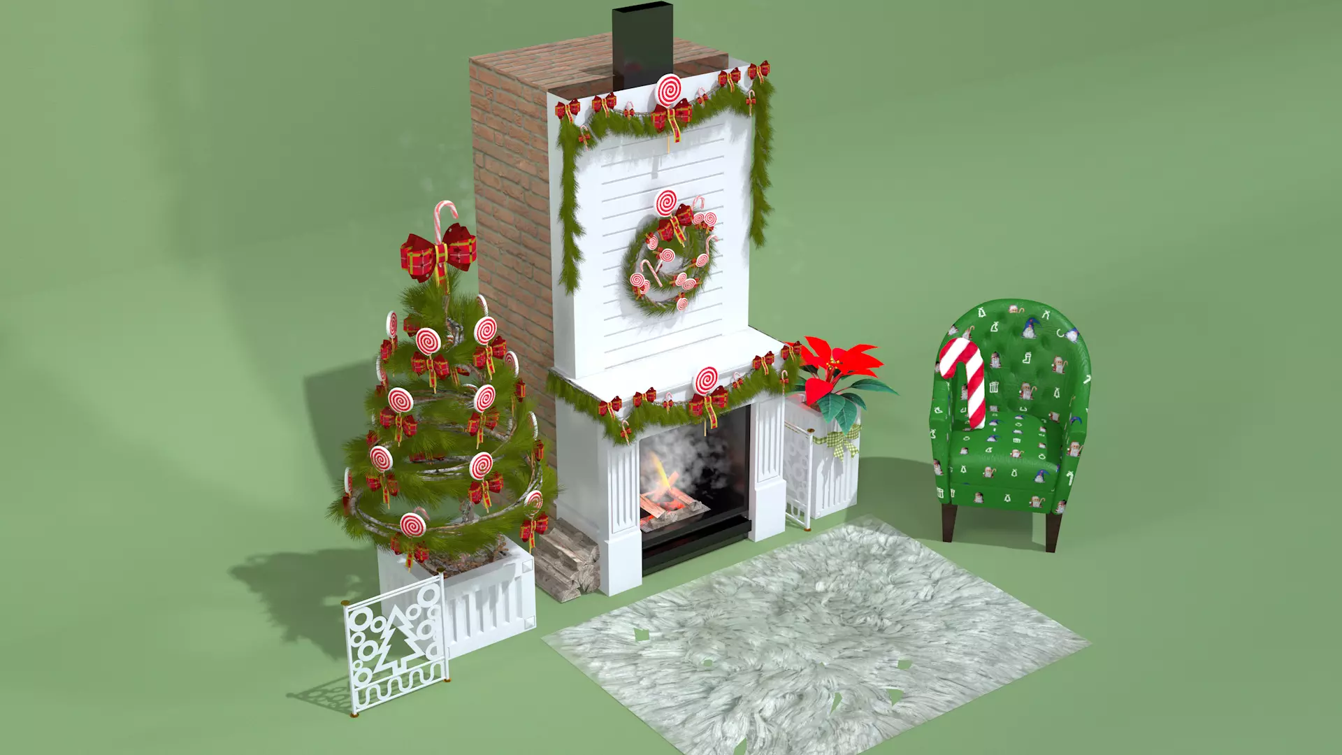 Christmas Lollipop Fireplace Full 3D Model 3D model_11