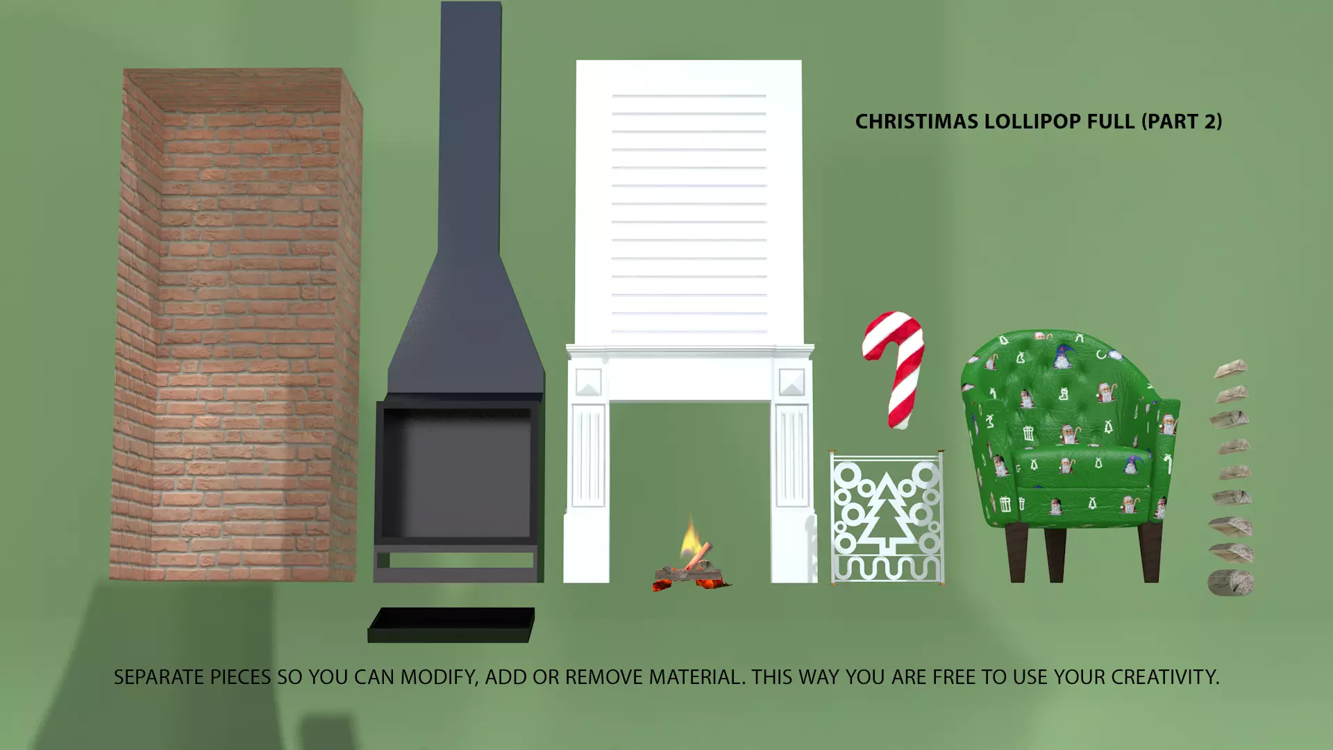 Christmas Lollipop Fireplace Full 3D Model 3D model_6