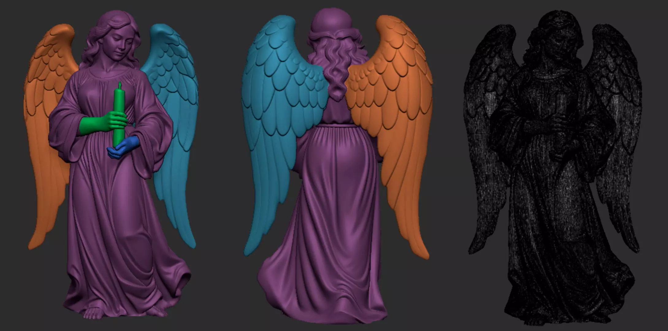 Angel with a candle 3D print model_13