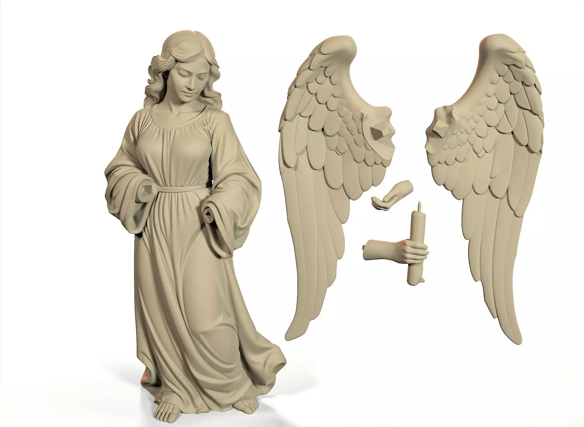 Angel with a candle 3D print model_10