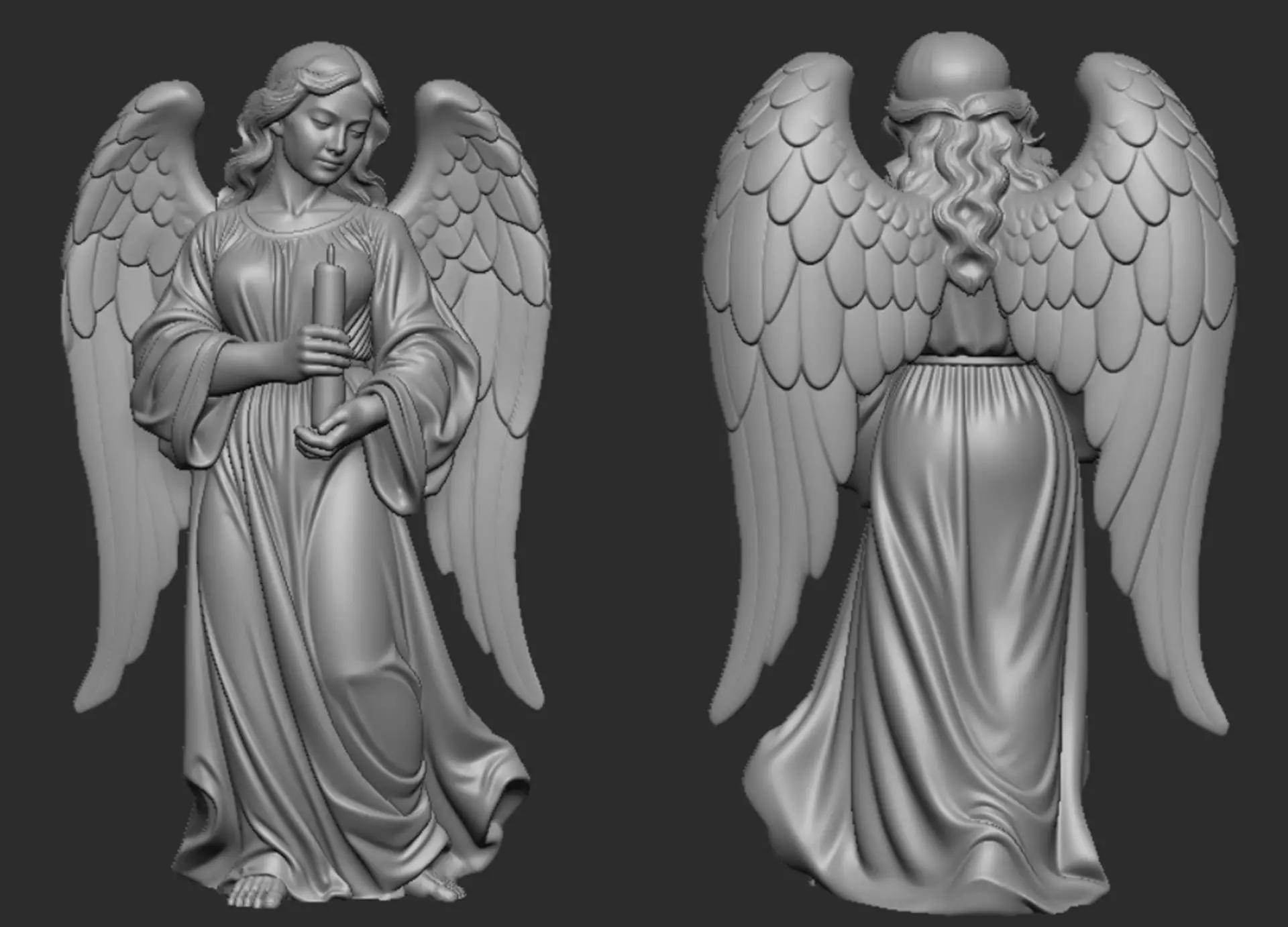 Angel with a candle 3D print model_12