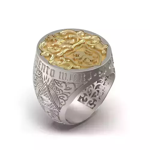 Masonic Mens Engraved Ring Two Tone Jewelry Model