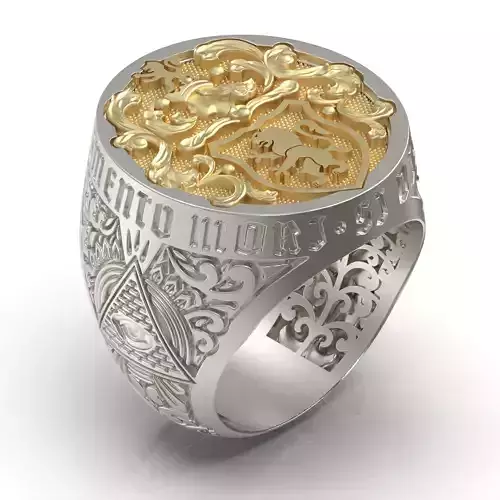 Masonic Mens Engraved Ring Two Tone Jewelry Model