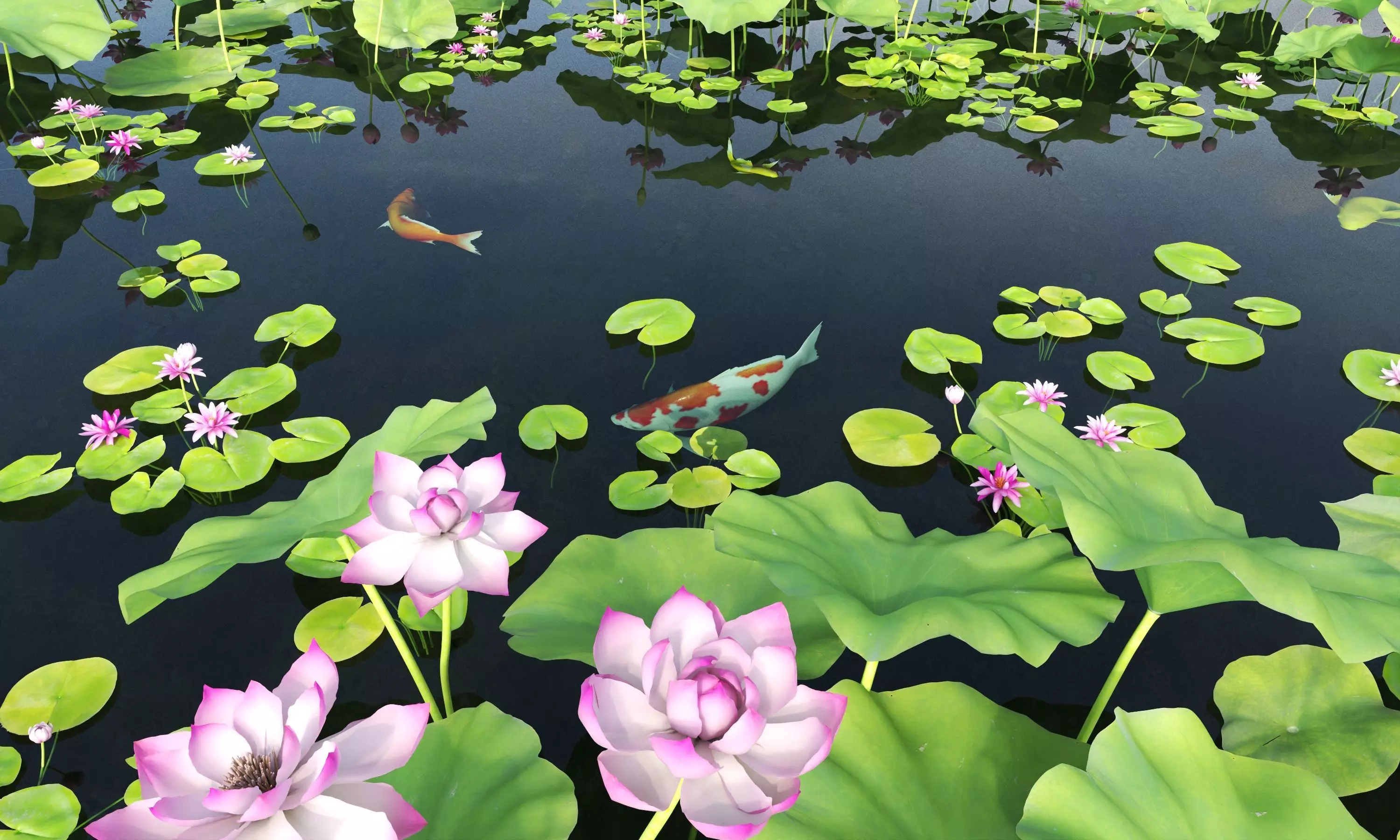Lotus and Koi Fish Pond 01 Low-poly 3D model_8