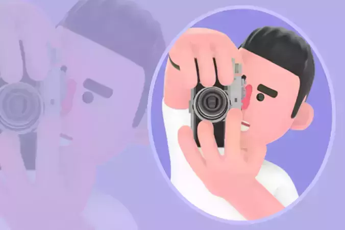 Stylized 3D Male Photographer Character - Aiming Forward Pose